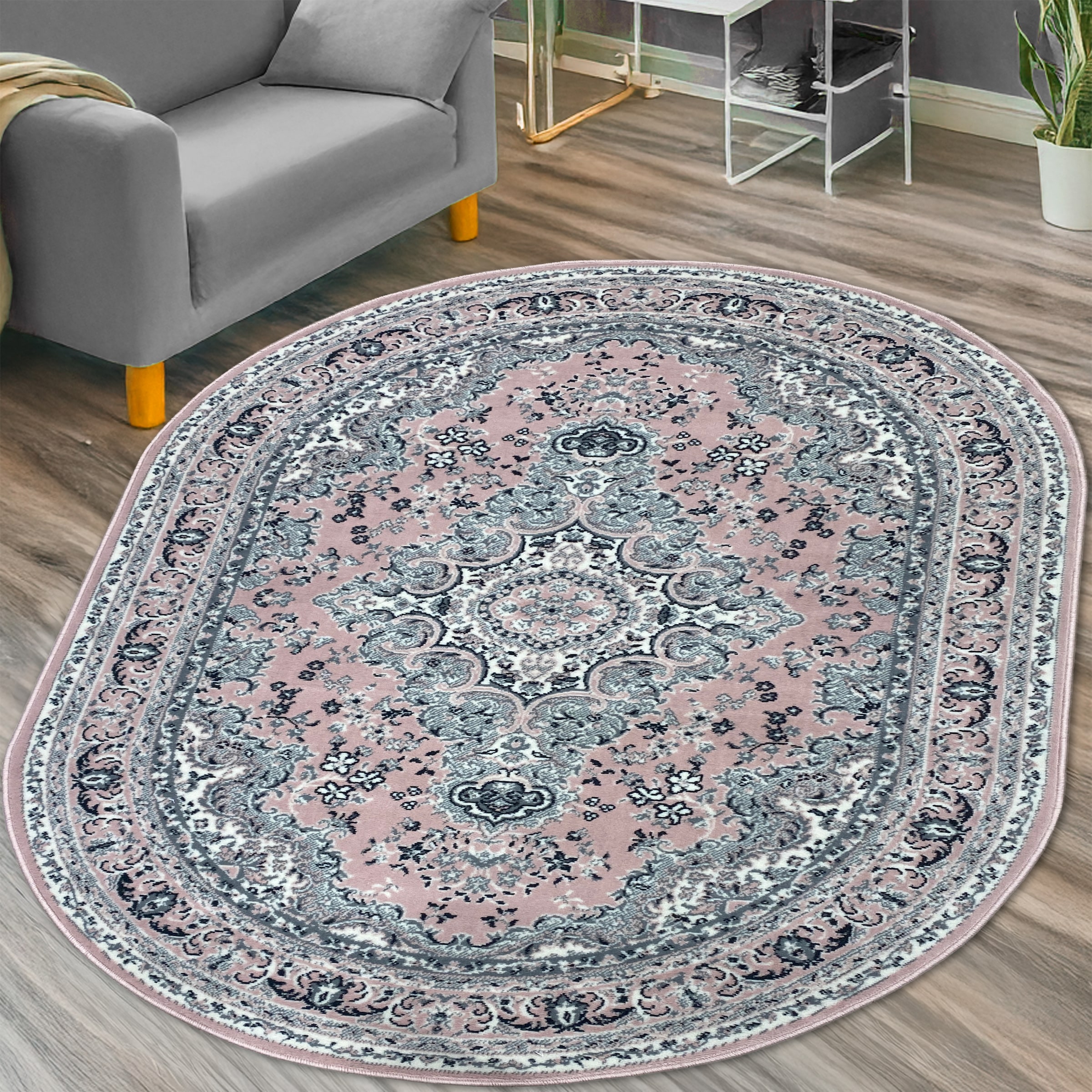 my home Teppich »Oriental, Made in Belgium« oval 7 mm Höhe Orient-Optik, mit Bordüre, Kurzflor, pflegeleicht, elegant