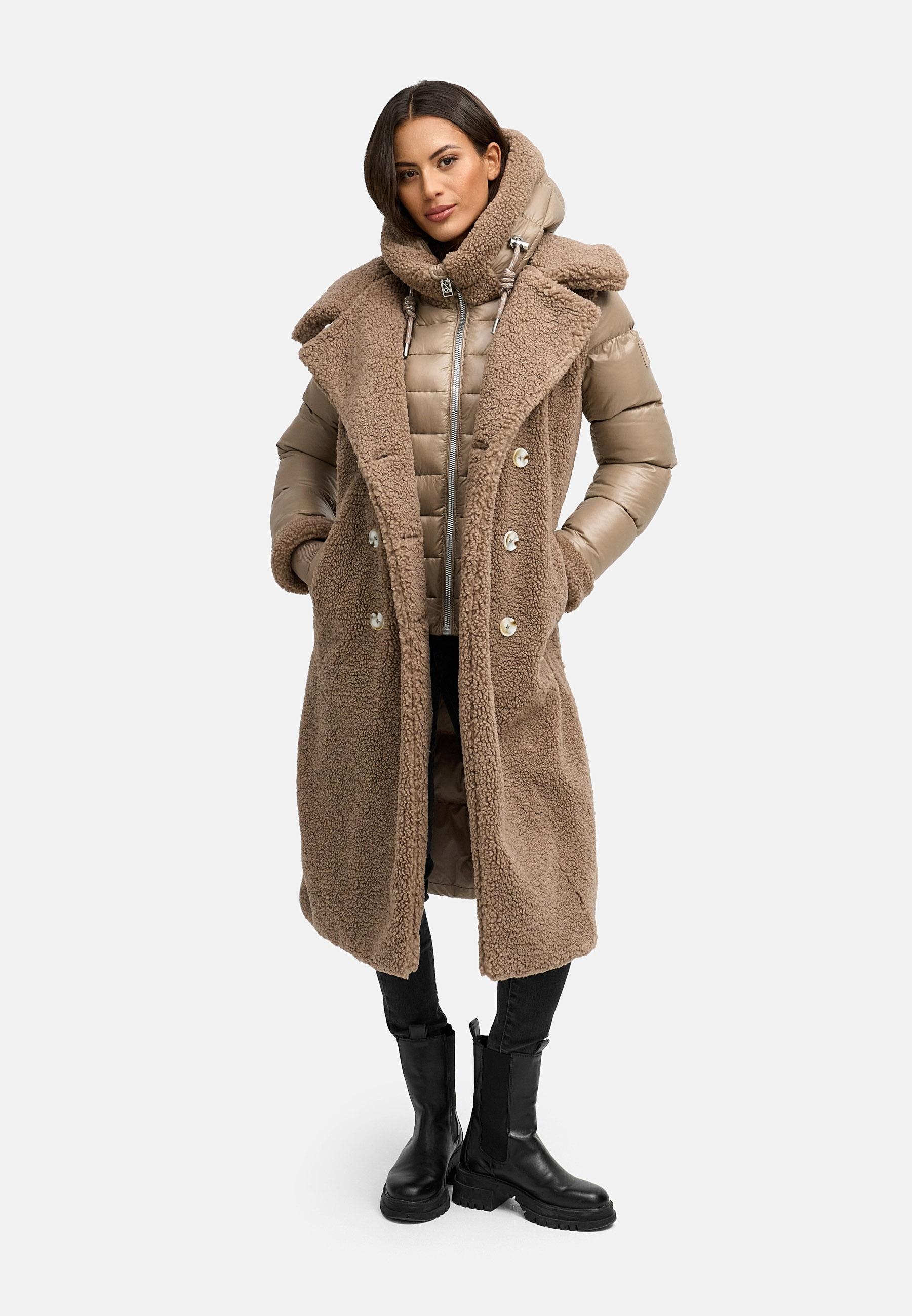 Navahoo Wintermantel »Kuscheltraum 14«, Modischer Damen Plüschmantel aus angesagtem Materialmix