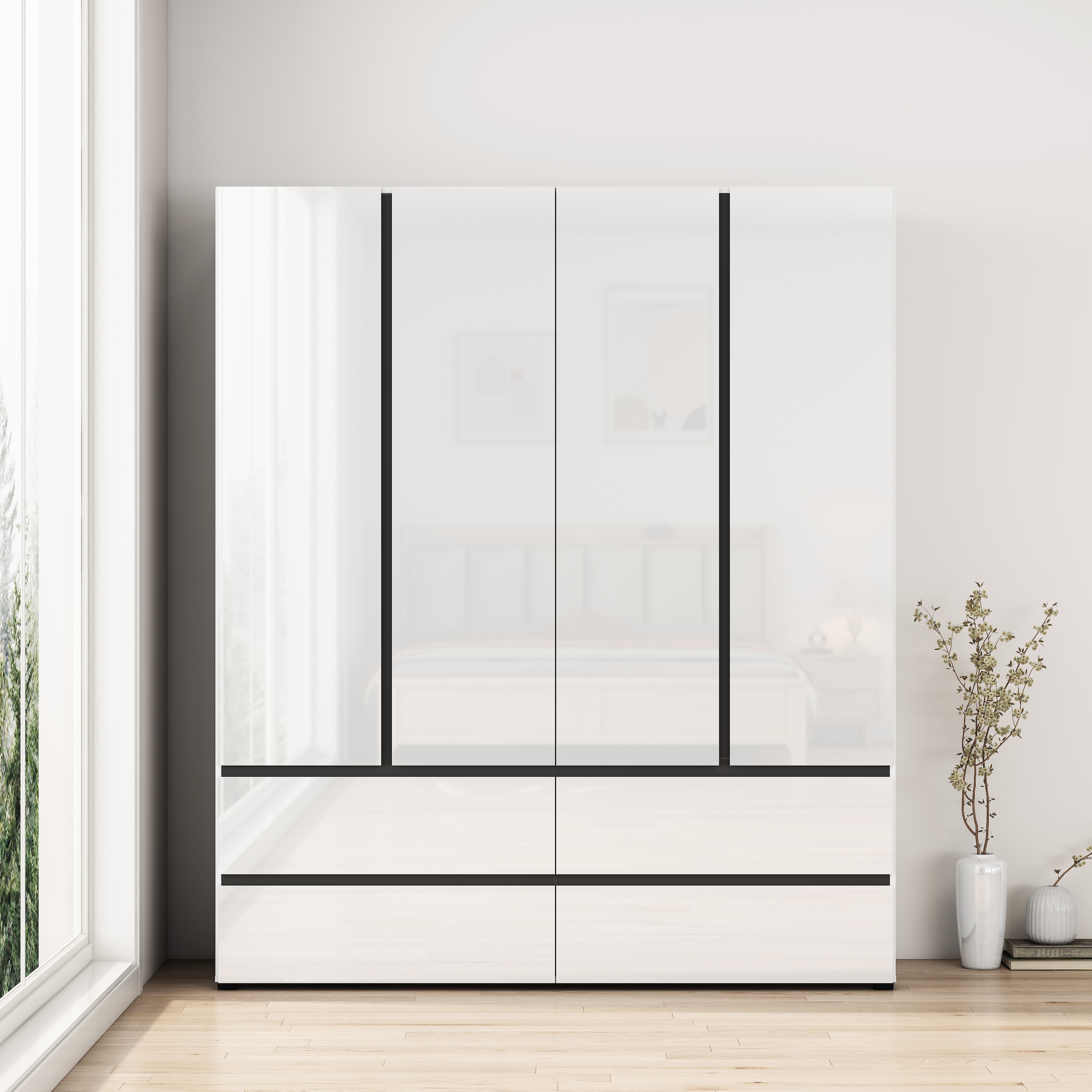 OTTO home Kleiderschrank »Kollin Schlafzimmerschrank mit 4 Türen und 4 Schubladen  Garderobe« Drehtürenschrank mit perfekter Innenausstattung, hochglanz Fronten