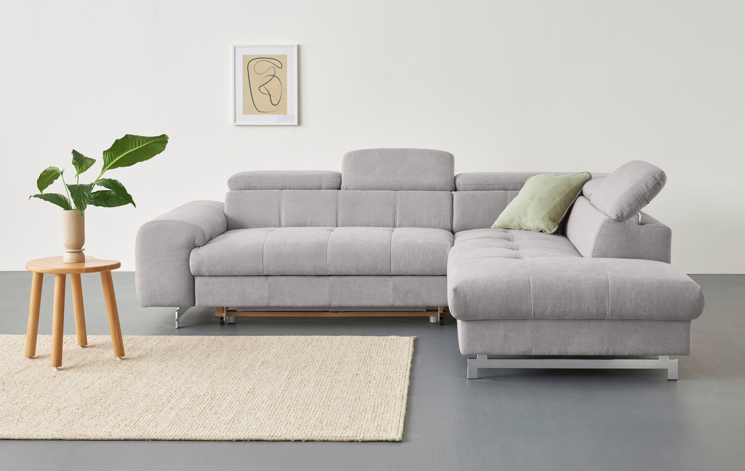 COTTA Ecksofa "Chef bequem, tolle Verarbeitungsdetails, Breite 262cm, L-Form" mit Kopfteilverstellung, edle Metallkufen, optional Schlaffunktion