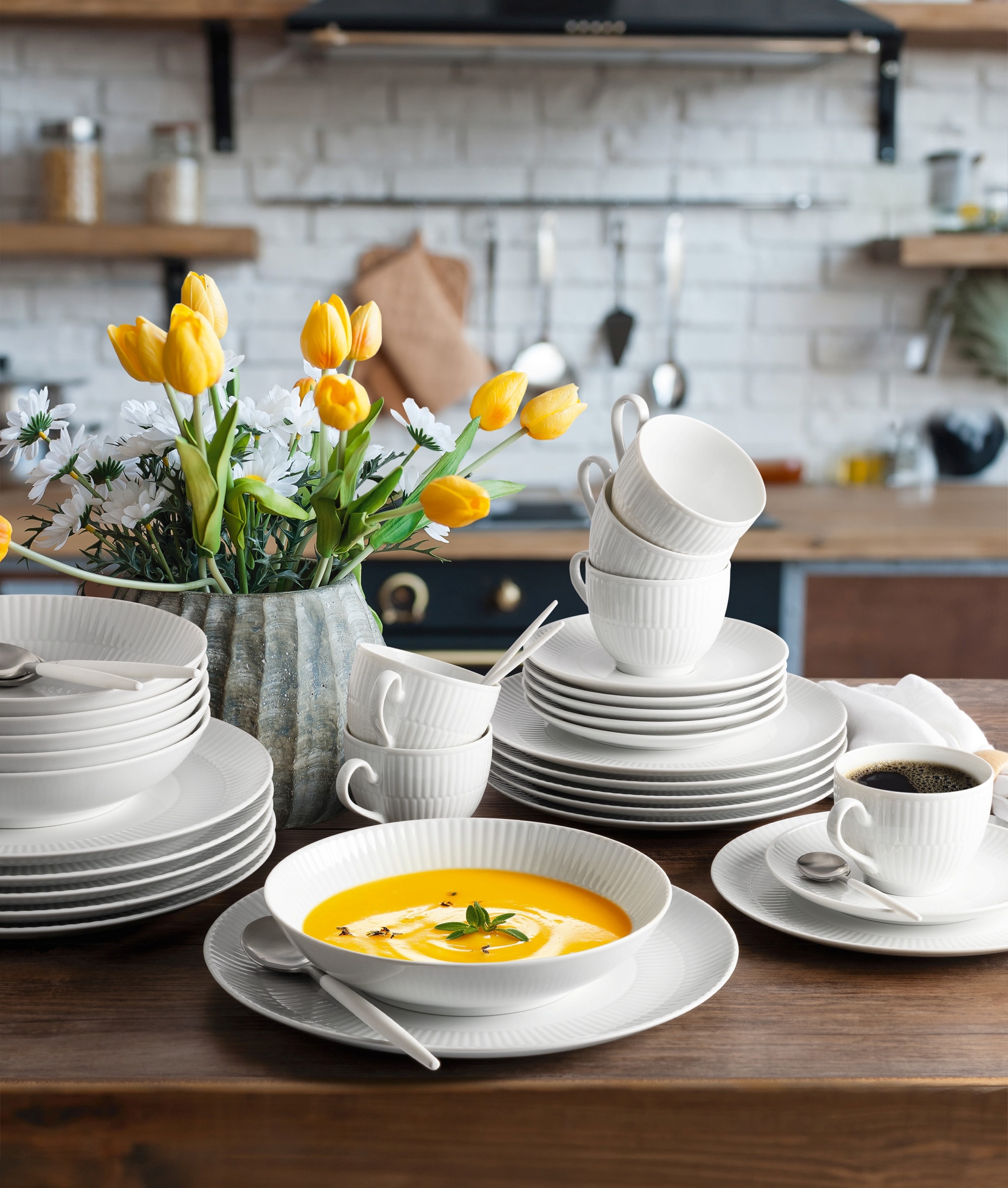 Seltmann Weiden Tafelservice »Geschirr-Set, 12 Teile, Amina«, (Set, 12 tlg., 6x Suppenteller rund 21 cm, 6x Speiseteller rund 27,5 cm), Geschirr-Set, Teller, Made in Germany, 12 Teile, für 6 Personen