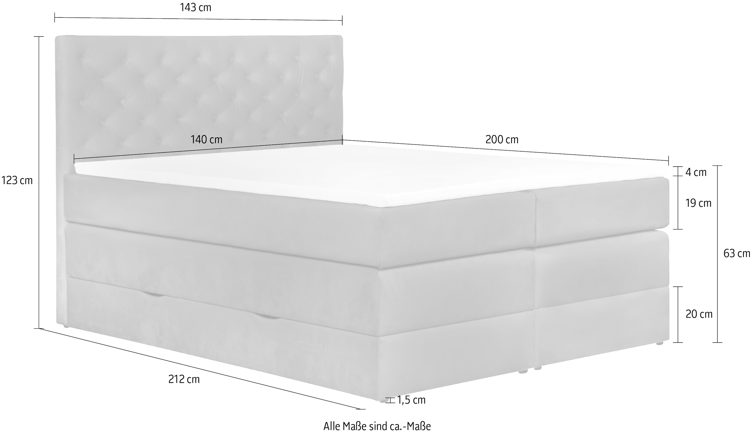 Leonique Boxspringbett »Jahvis«, incl. Topper und Bettkasten, in 4 Breiten, 3 Härtegraden