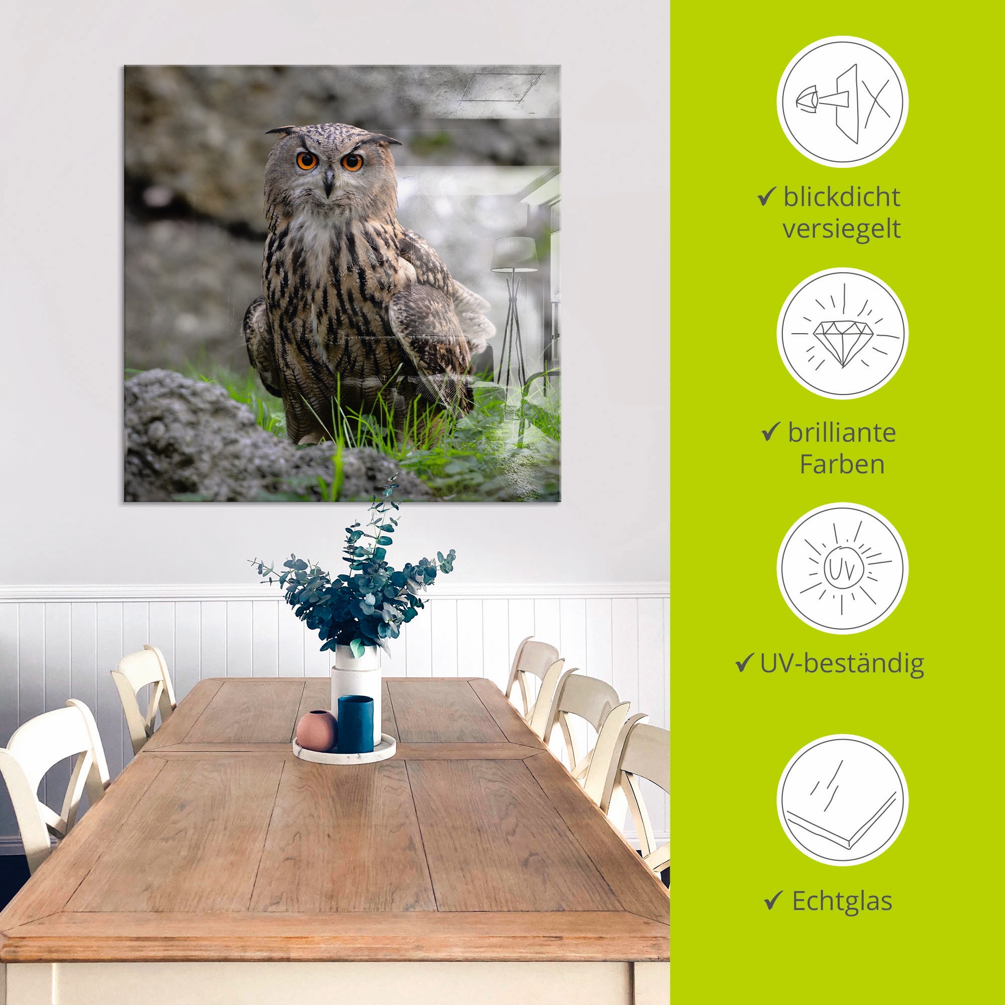 Artland Glasbild »Uhu«, Vögel, (1 St.), in verschiedenen Größen