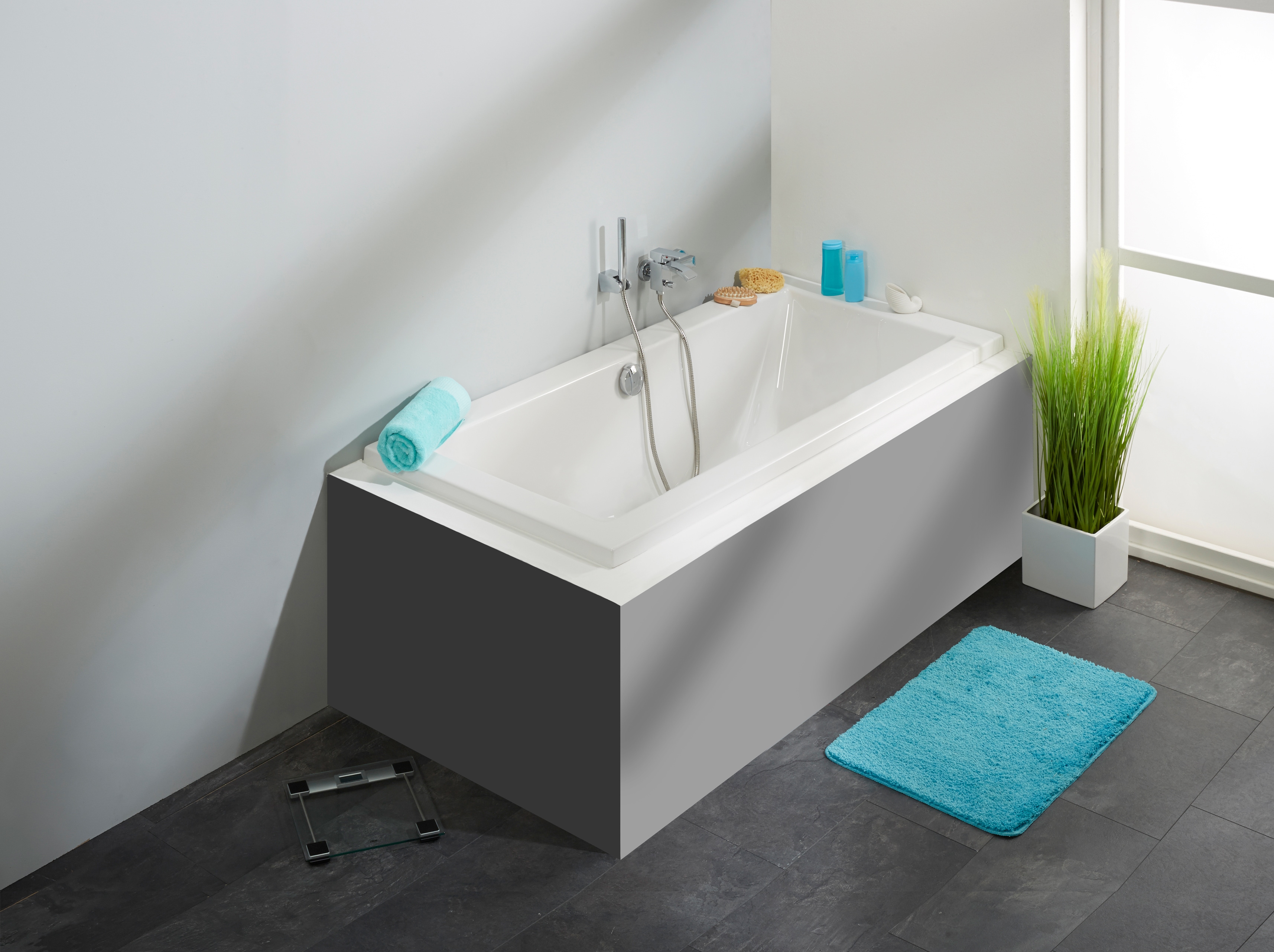 OTTOFOND Badewanne "Cubic" Höhe 64 cm mit Wannenträger und Ablaufgarnitur
