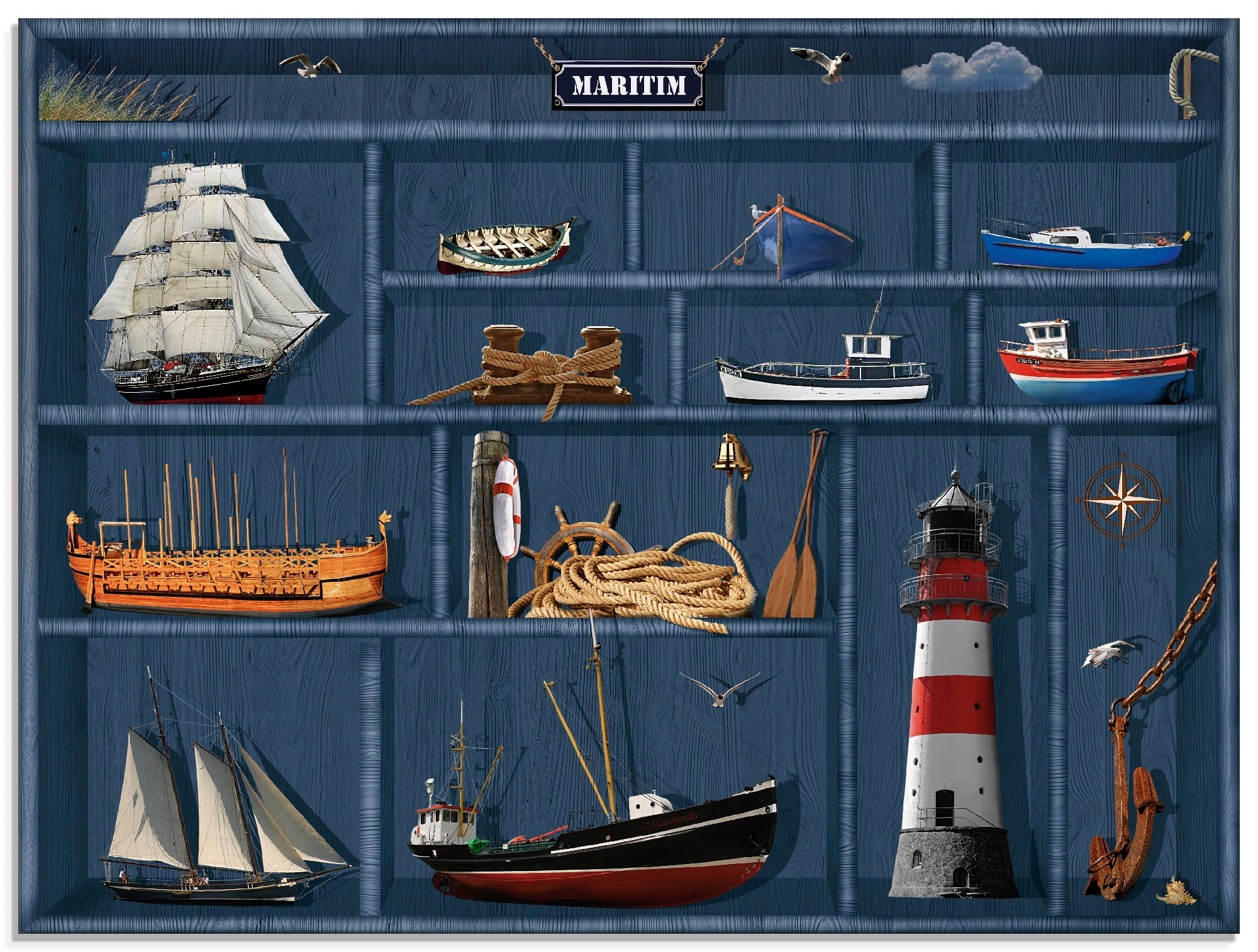 Artland Glasbild "Der maritime Setzkasten" Arrangements 1 Stk. tlg. in verschiedenen Größen