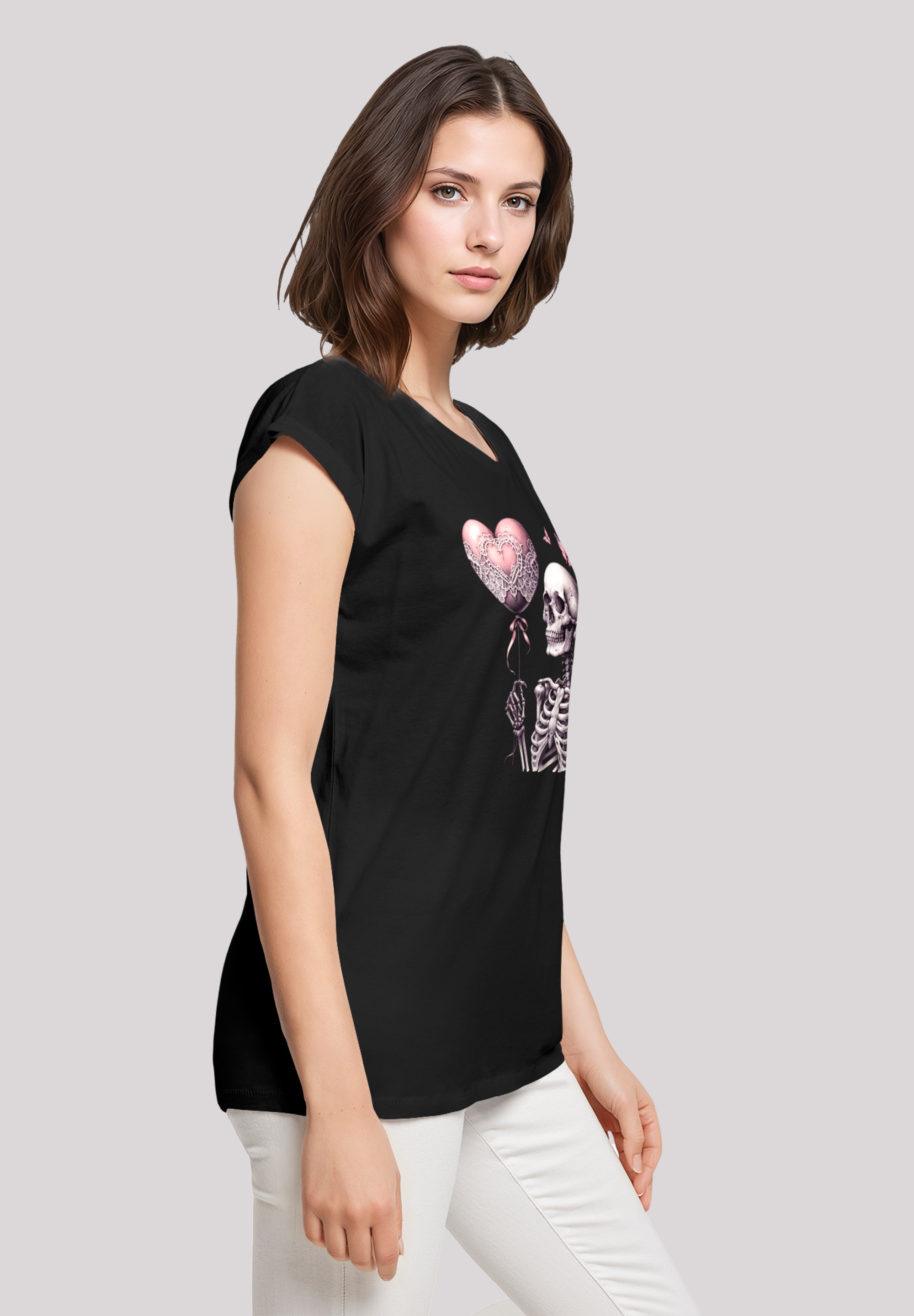 F4NT4STIC T-Shirt »Skelett hält Herzballon«, Premium Qualität
