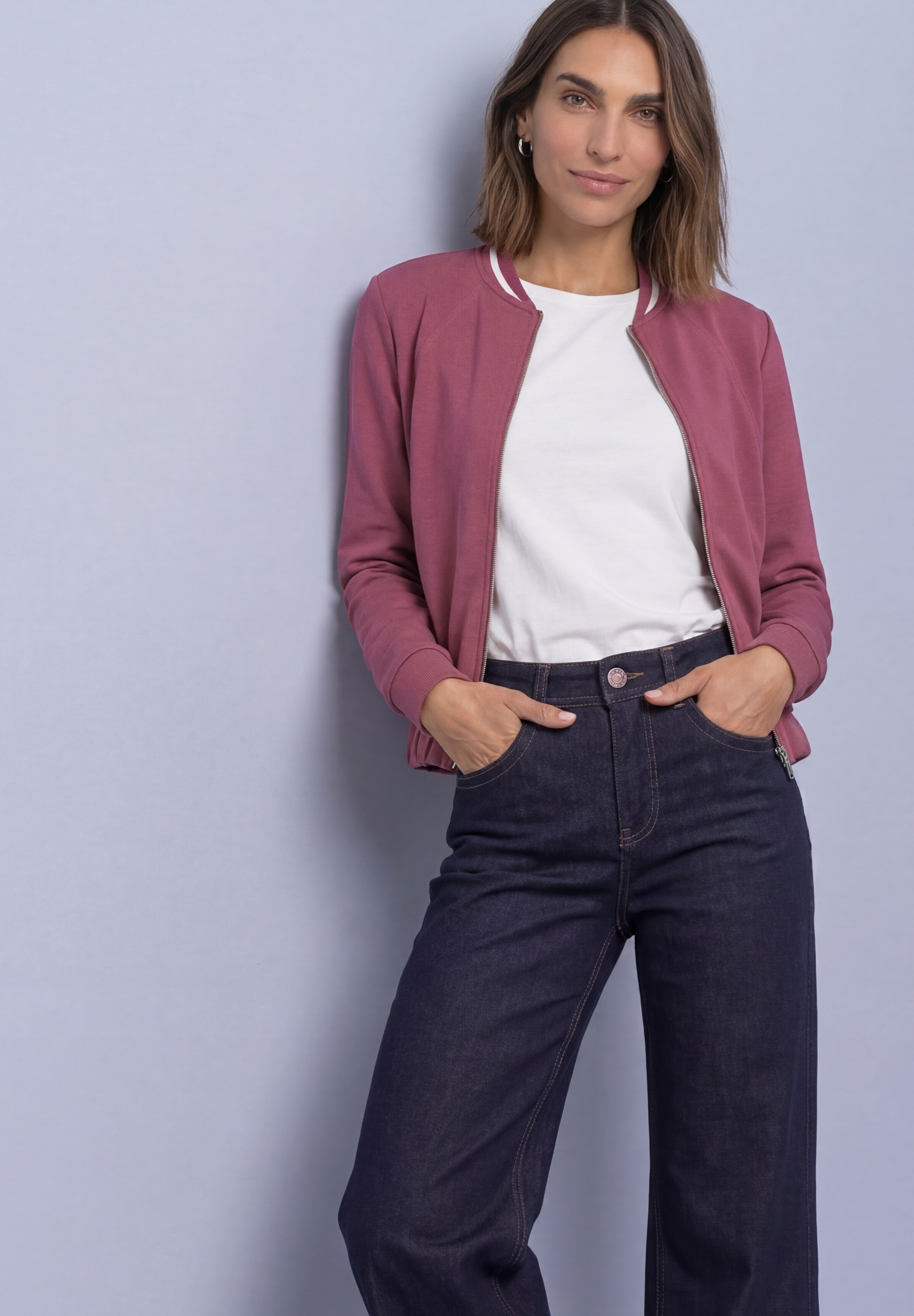 STREET ONE Sweatjacke Langarm Jacke im Silk-Look mit Zipper