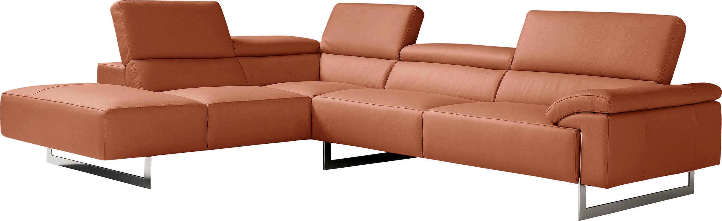 Egoitaliano Ecksofa "Malika, elegant und bequem, Designsofa, L-Form" mit Ottomane, inkl. Kopfteilverstellung und chromfarbenen Metallfüßen
