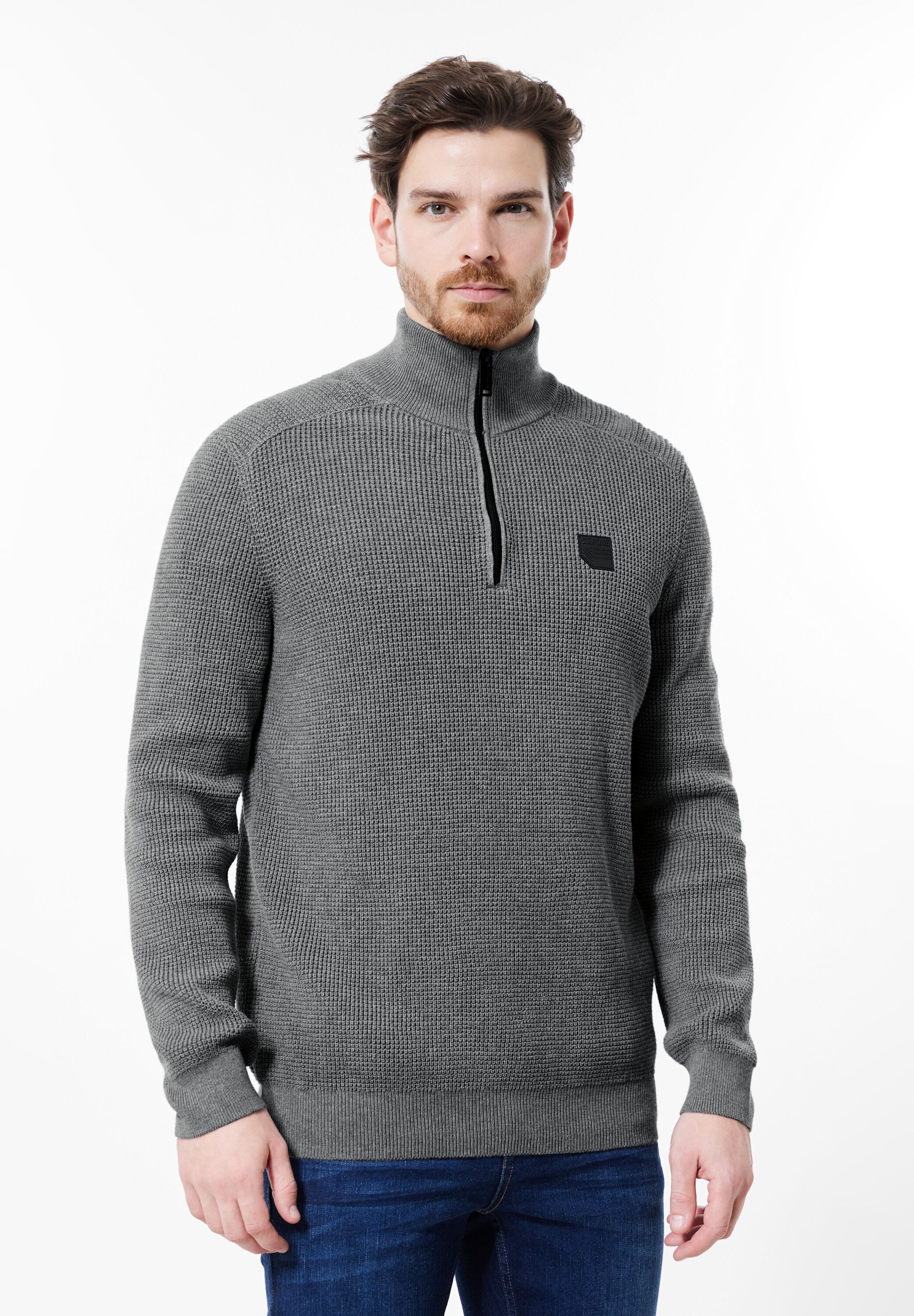 STREET ONE MEN Stehkragenpullover, in Melange Optik