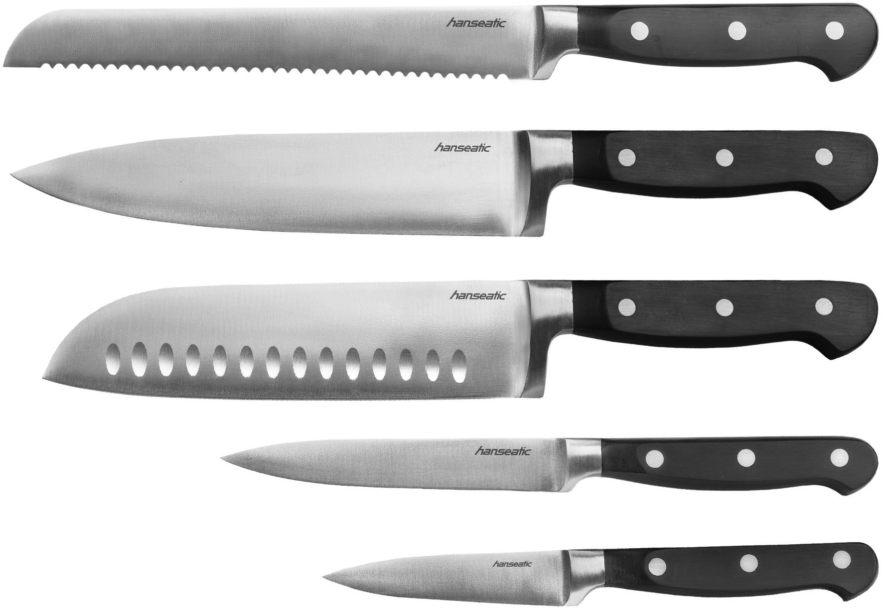 HANSEATIC Messer-Set "hanseatic PREMIUM, 5-teilig"schwarz, Kochmesser-Sets, mit schwarzen Griffen, mit Nieten