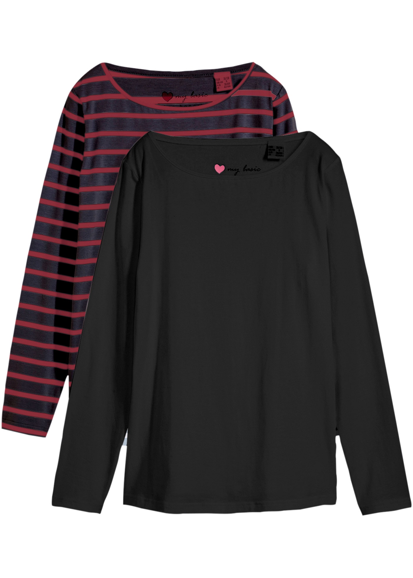 bonprix Langarmshirt Packung, 2 Stk. im 2er Pack und mit U-Bootausschnitt günstig online kaufen