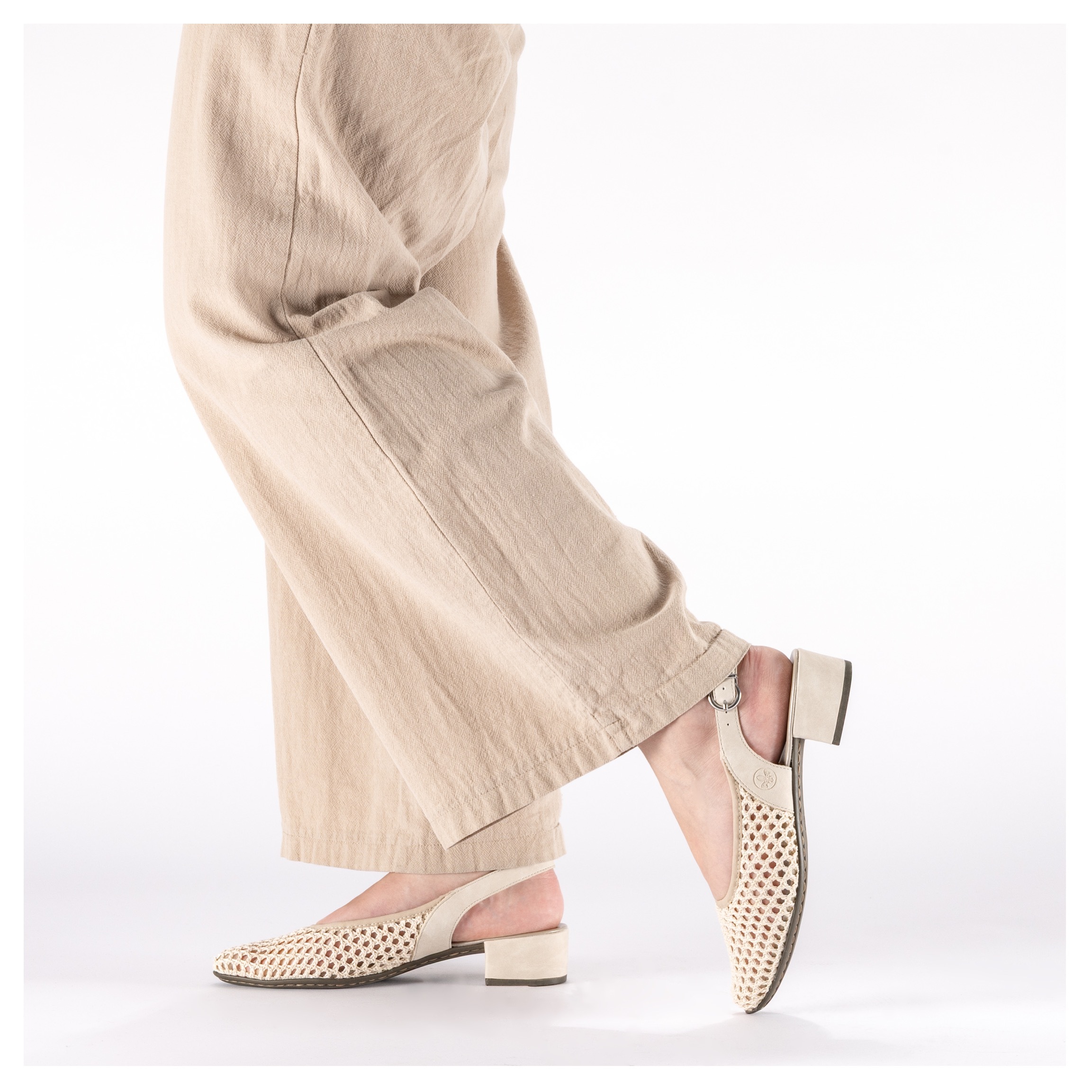 Slingsandale RIEKER, Damen, Gr. 39, creme, Lederimitat, Textil, festlich, Schuhe, Sommerschuh, Festtagsschuh, Blockabsatz, mit Riemchen 2