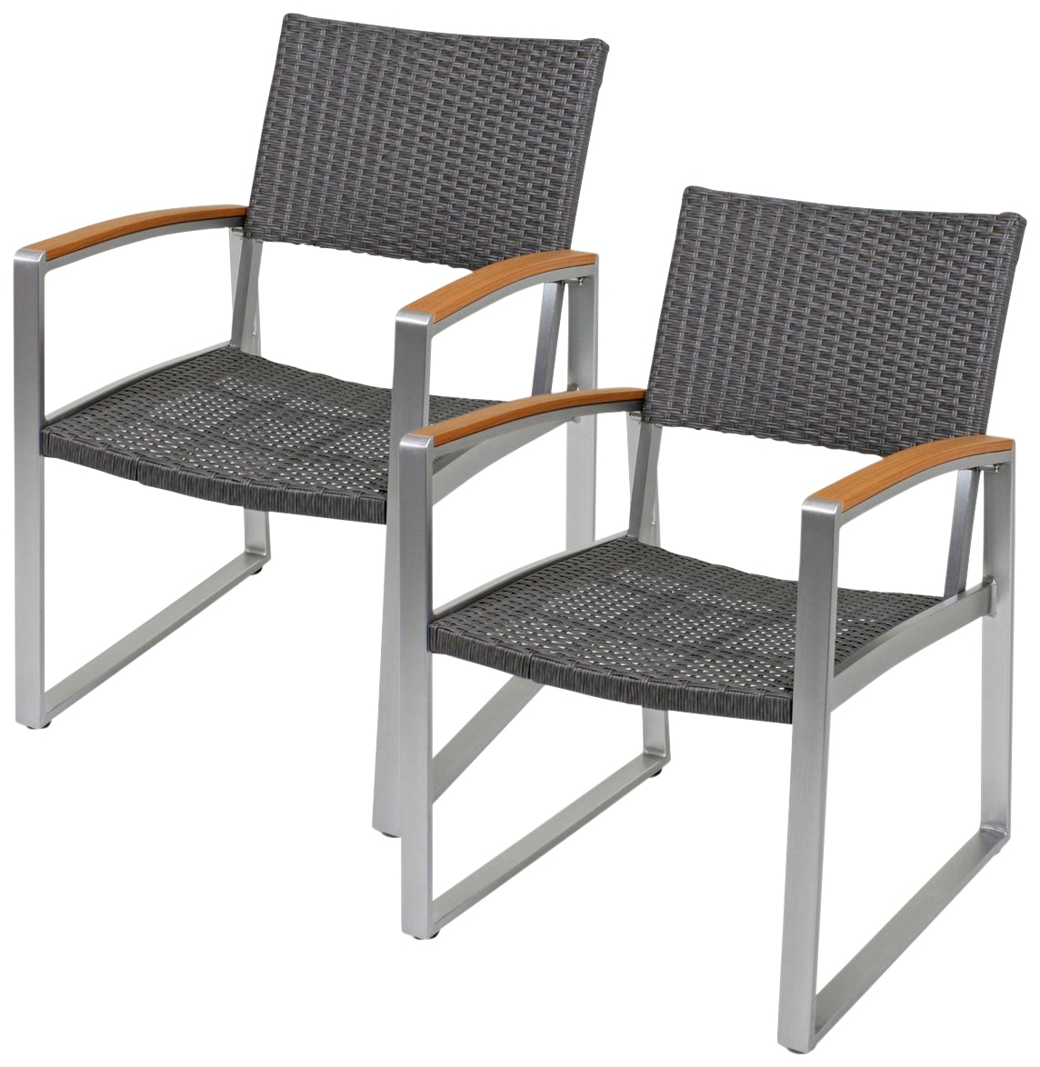 Garden Pleasure Gartenstuhl "AVA" Set, 2 tlg. 2er Set, Polyrattan/Teakholz, günstig online kaufen