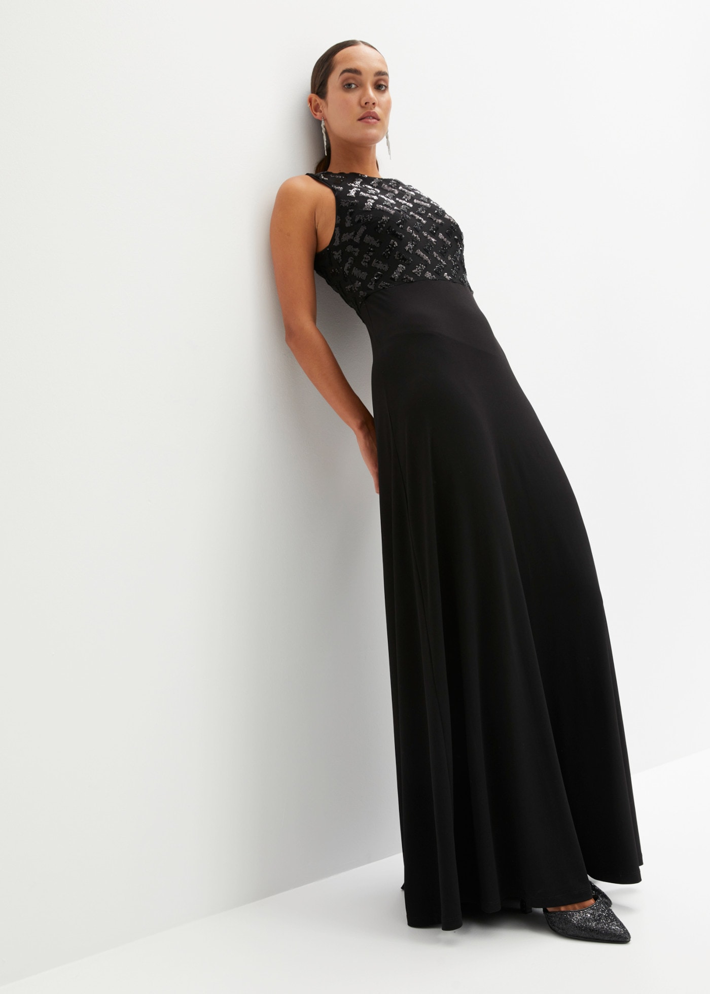 bonprix Maxikleid Oberteil mit Paillettenstickerei, elegant, ärmellos