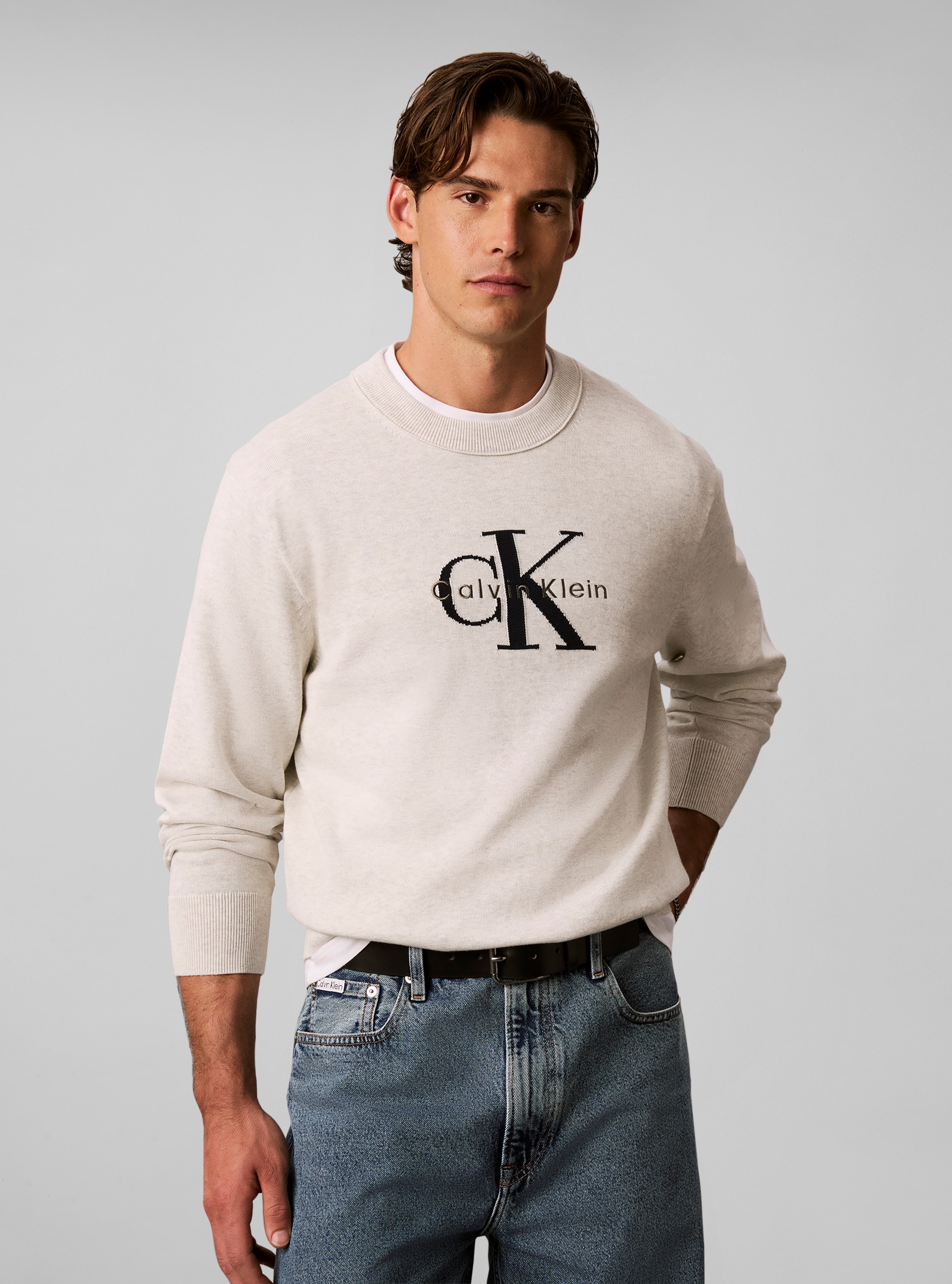 Calvin Klein Jeans Rundhalspullover "COTTON MONOLOGO" Regular fit mit Rundhalsausschnitt