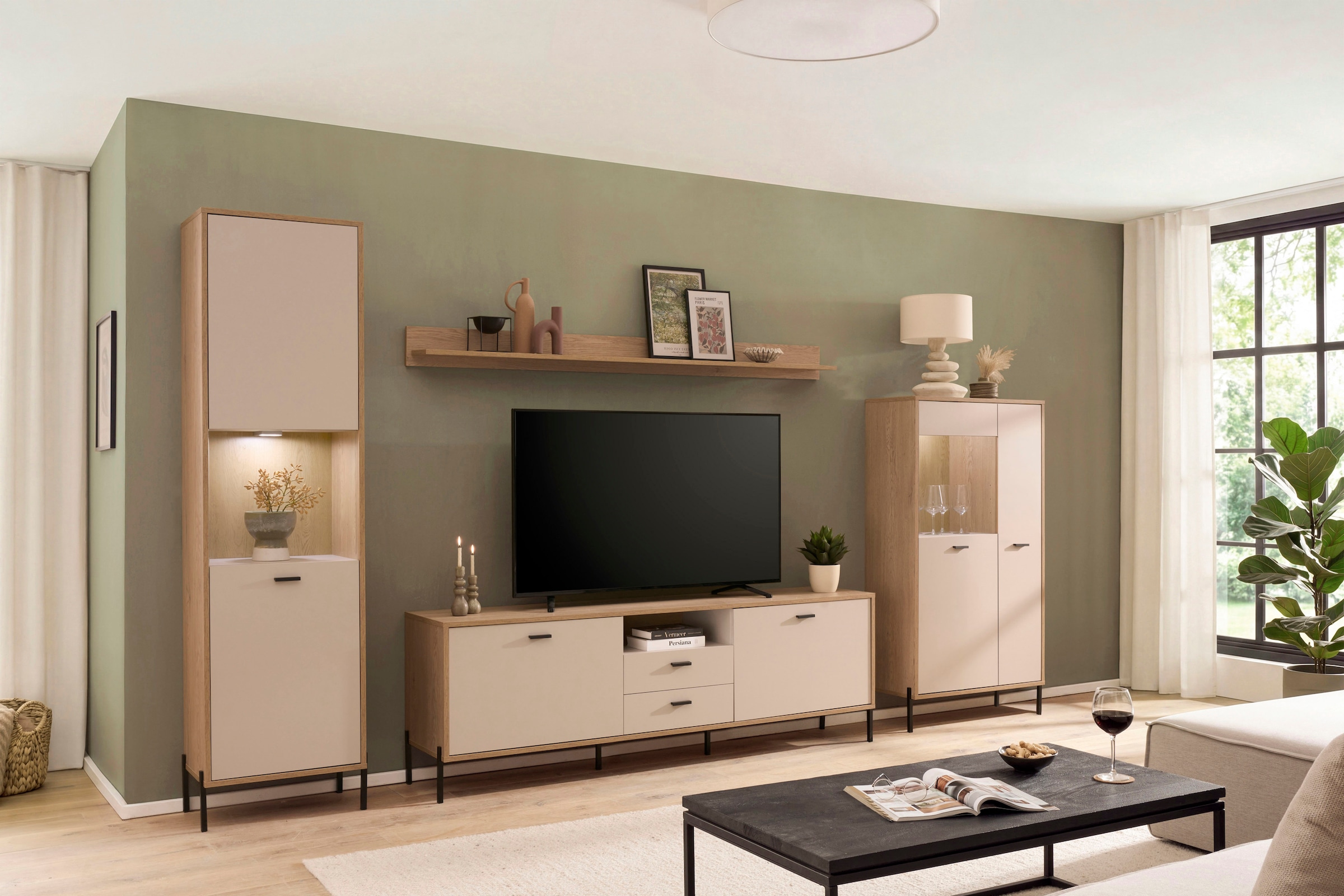 Home affaire Wohnwand »Fredericia, moderne Anbauwand, Komplettset in Kaschmir« Set, 4 Stk. tlg.