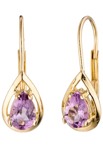 Paar Ohrhänger, Tropfen 333 Gold mit Amethyst