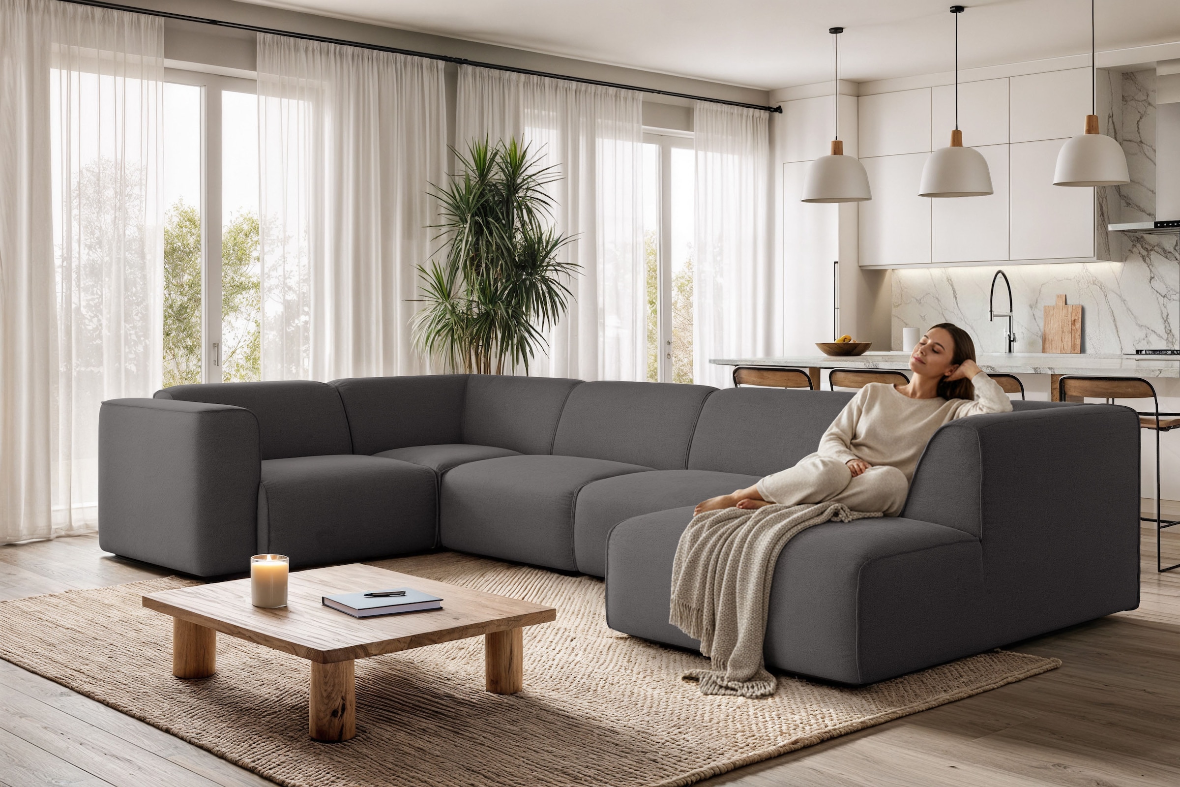 OTTO home Wohnlandschaft "Merid U-Form, B: 367 cm" als Modul oder separat v günstig online kaufen