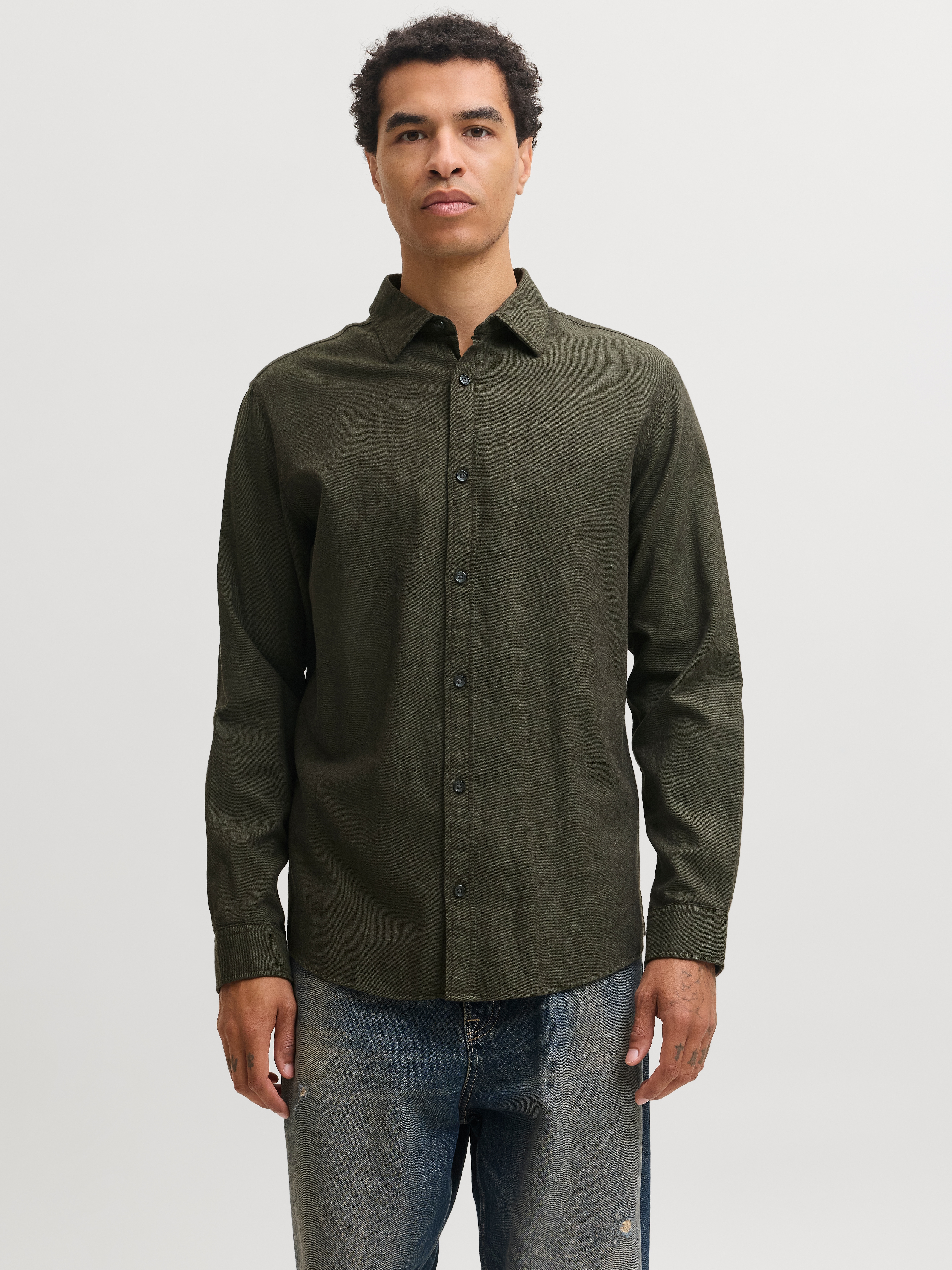 Jack & Jones 1100000002199 "JJEFIELD MELANGE SHIRT LS SN" Baumwolle, normal geschnitten