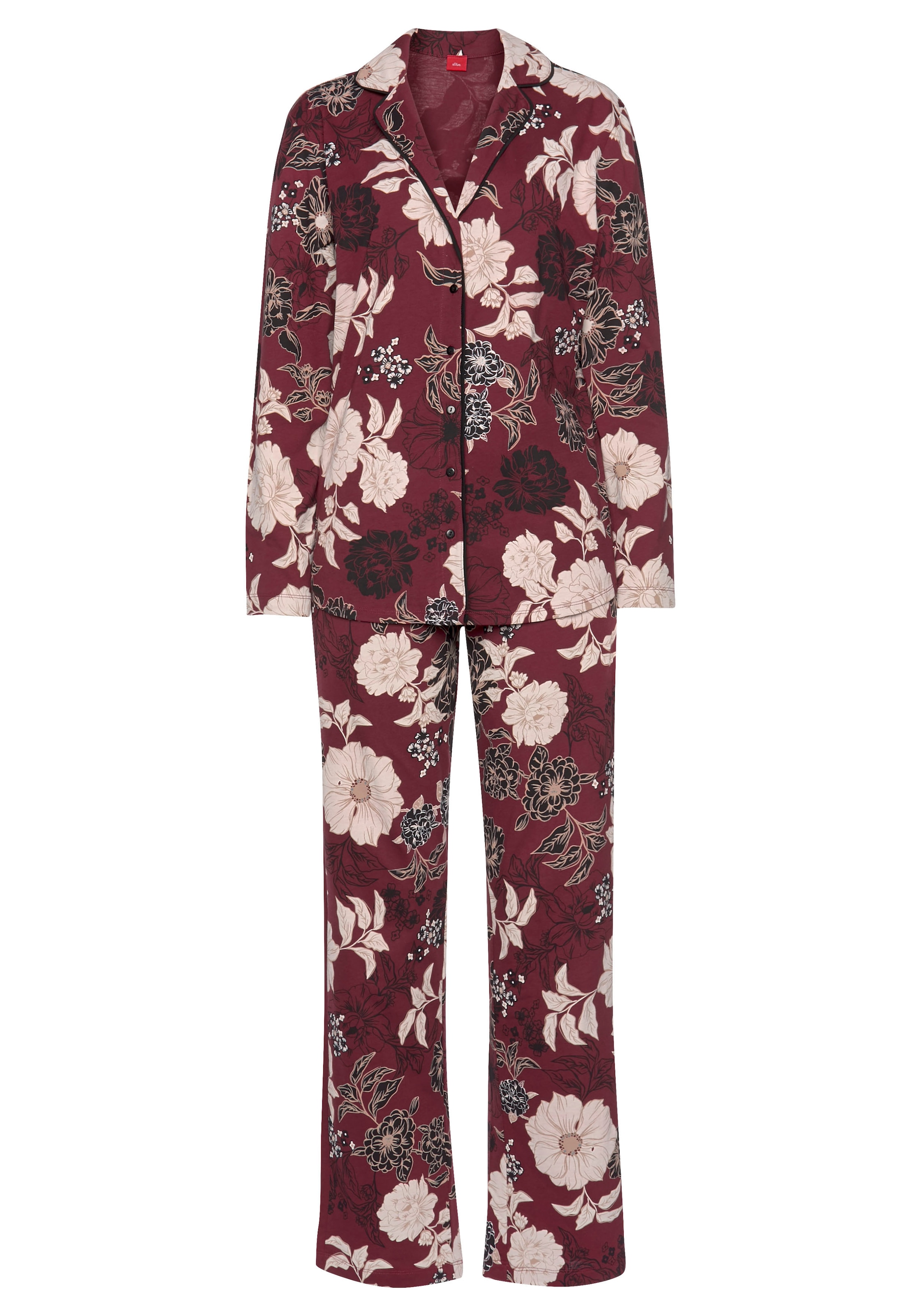 s.Oliver Pyjama, (2 tlg., klassischer | kaufen mit BAUR Stück), Blumenmuster Form online 1 in