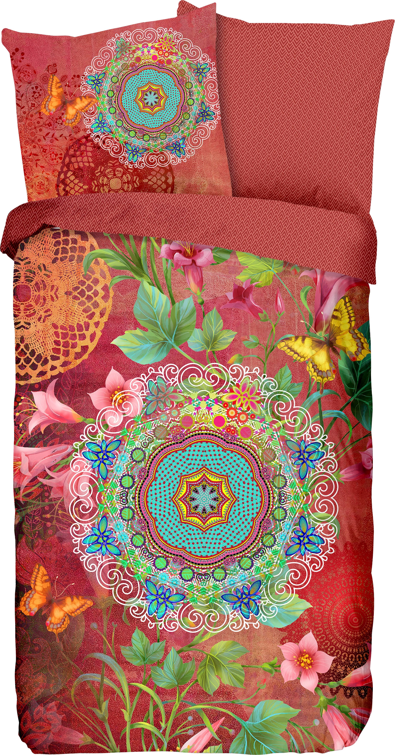 hip Wendebettwäsche »Novali«, Mako-Satin, 135x200, Reißverschluss, Wende, Mandala Blumen, Terrakotta