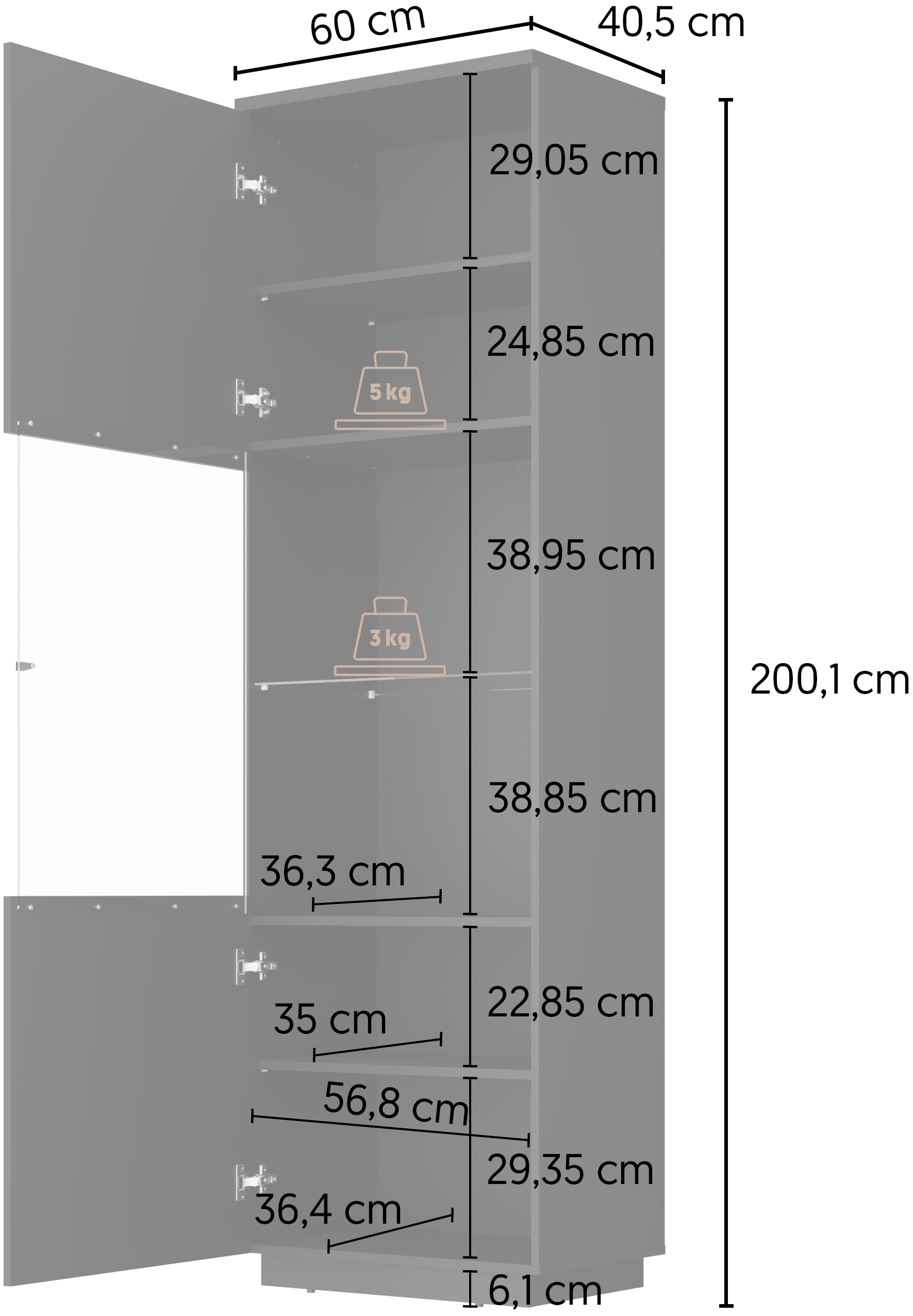 Home affaire Vitrine »Tuluza,Höhe 200 cm,moderne Glasvitrine mit verstellbaren Einlegeböden« Standvitrine 1Trg, viel Stauraum ohne Beleuchtung, Hochglanzfront