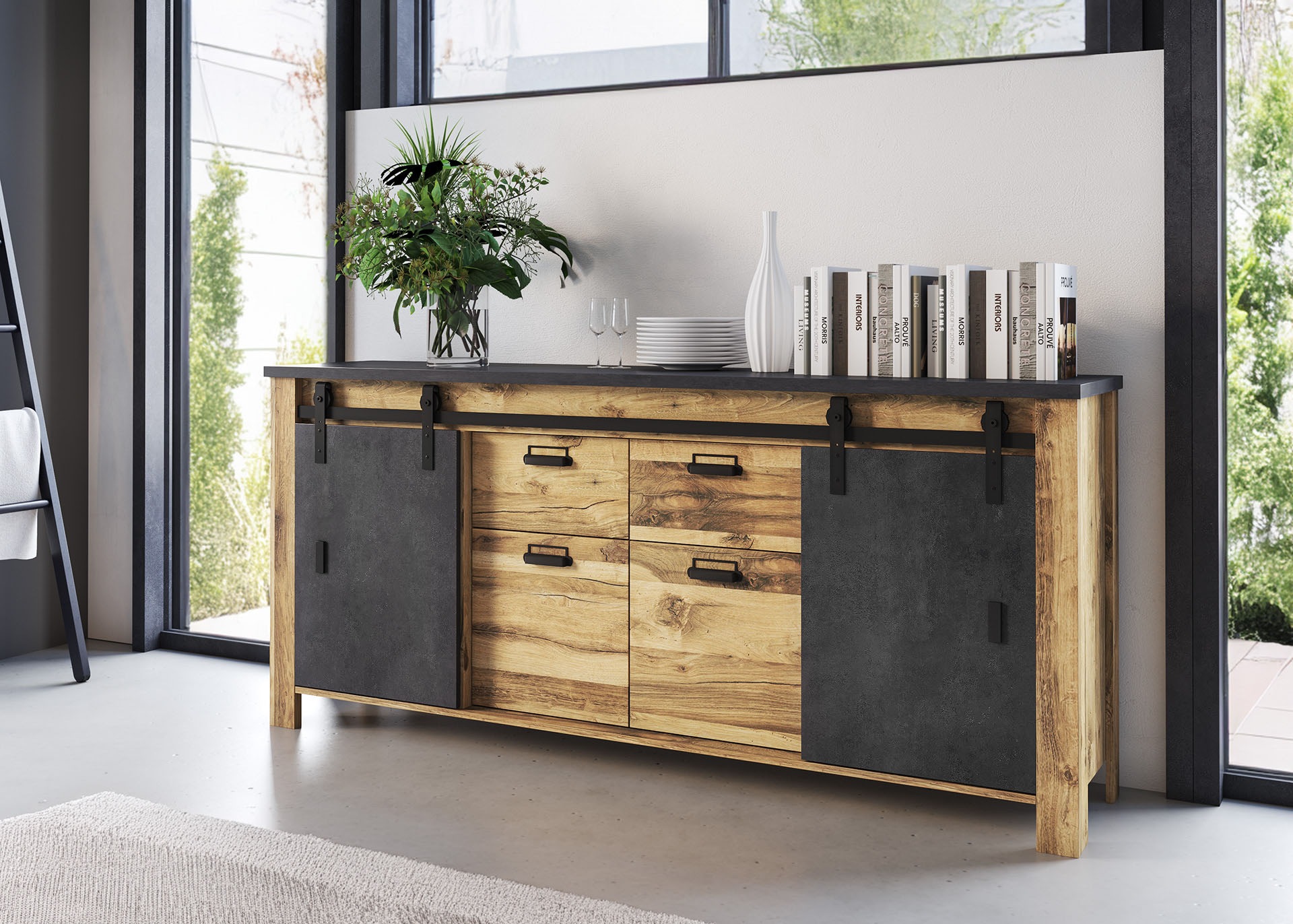 Home affaire Sideboard "York, moderner Schrank, Kommode in Hunton Oak Dekor günstig online kaufen