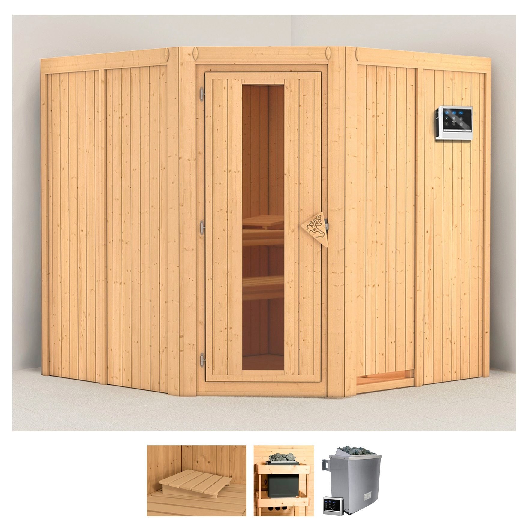 Karibu Sauna "Jarin" Set, Ofen 9 KW externe Strg easy
