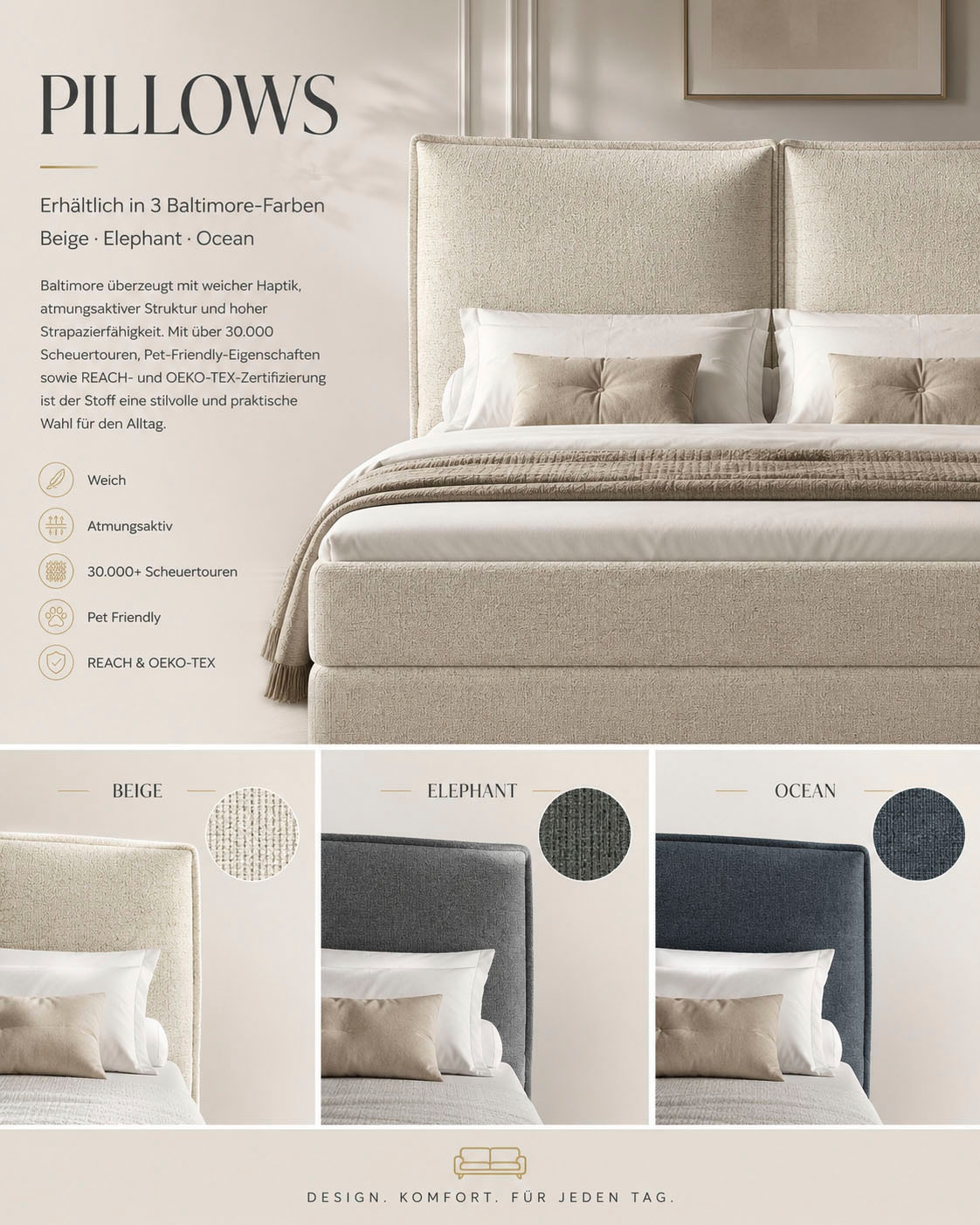 FORTE Boxspringbett »Pillows mit Bettkasten, erhältlich in den Breiten 140, 160 & 180cm« in verschiedenen Farben erhältlich