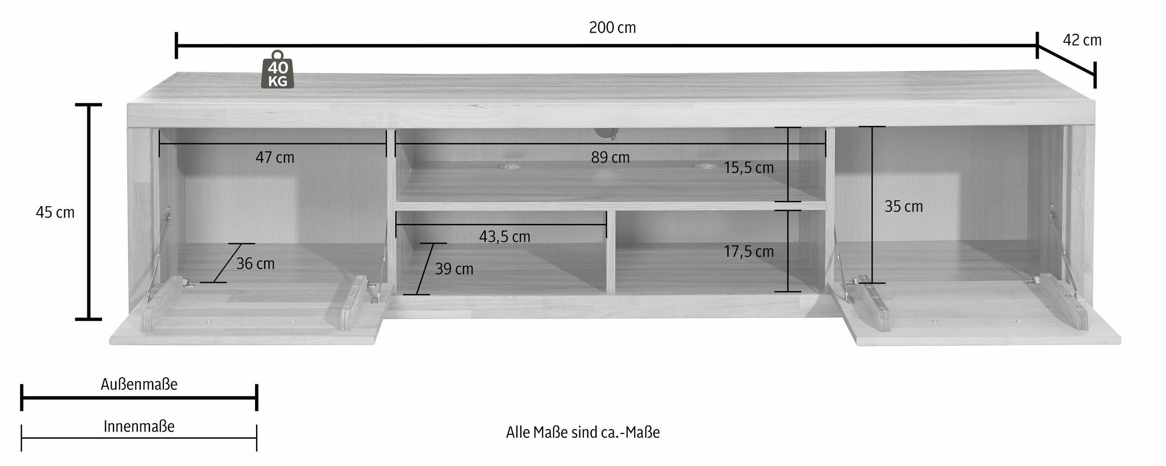 Home affaire Lowboard "Logo", Breite 200 cm günstig online kaufen