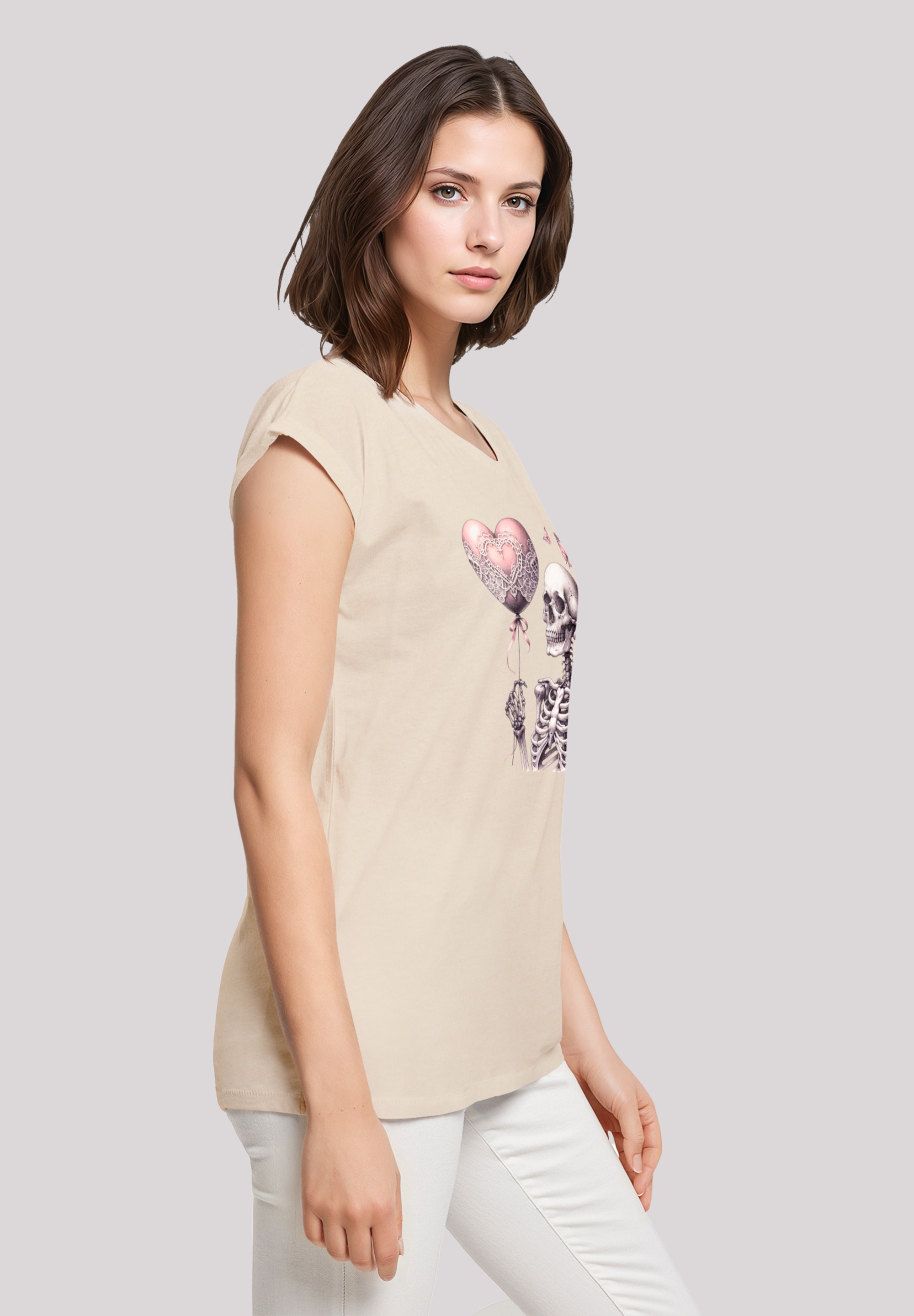F4NT4STIC T-Shirt »Skelett hält Herzballon«, Premium Qualität