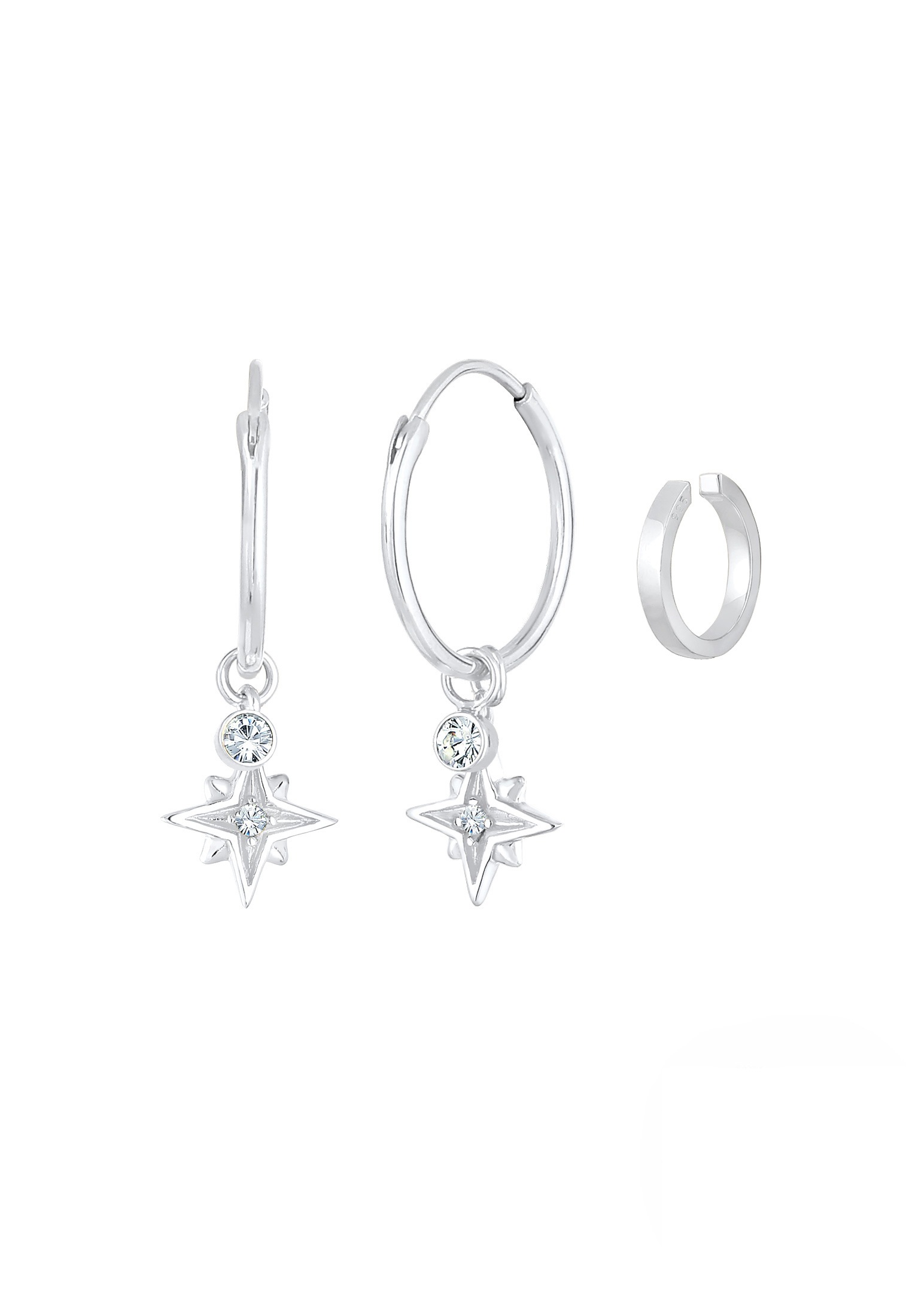 Elli Ohrring-Set »Creolen Stern Earcuff (2 tlg) 925 Silber«