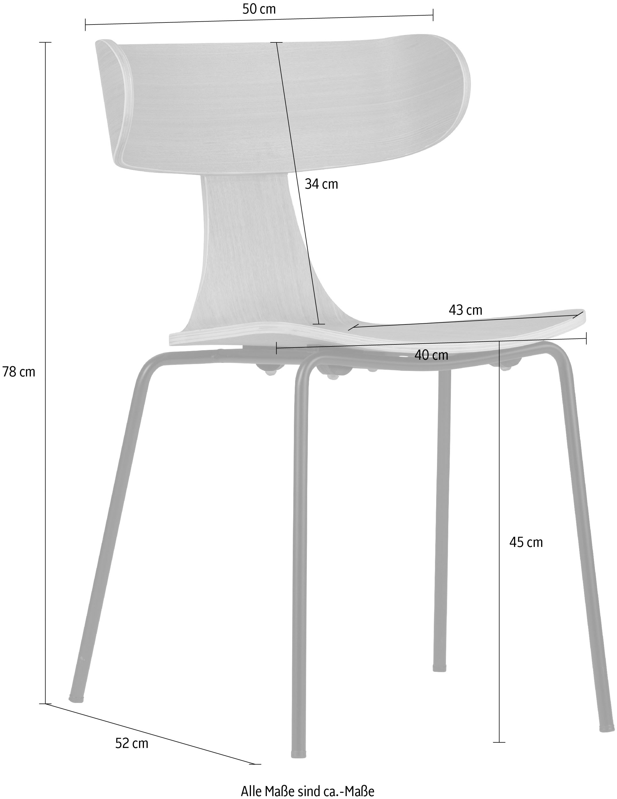 WOOOD Esszimmerstuhl »Form stapelbar mit Eschenfurnier, B 50 x T 52 x H 77,5 cm« (Set) 2 Stk.Stahlgestell, Tragkraft 120 kg, vormontiert im Zweierpack geliefert