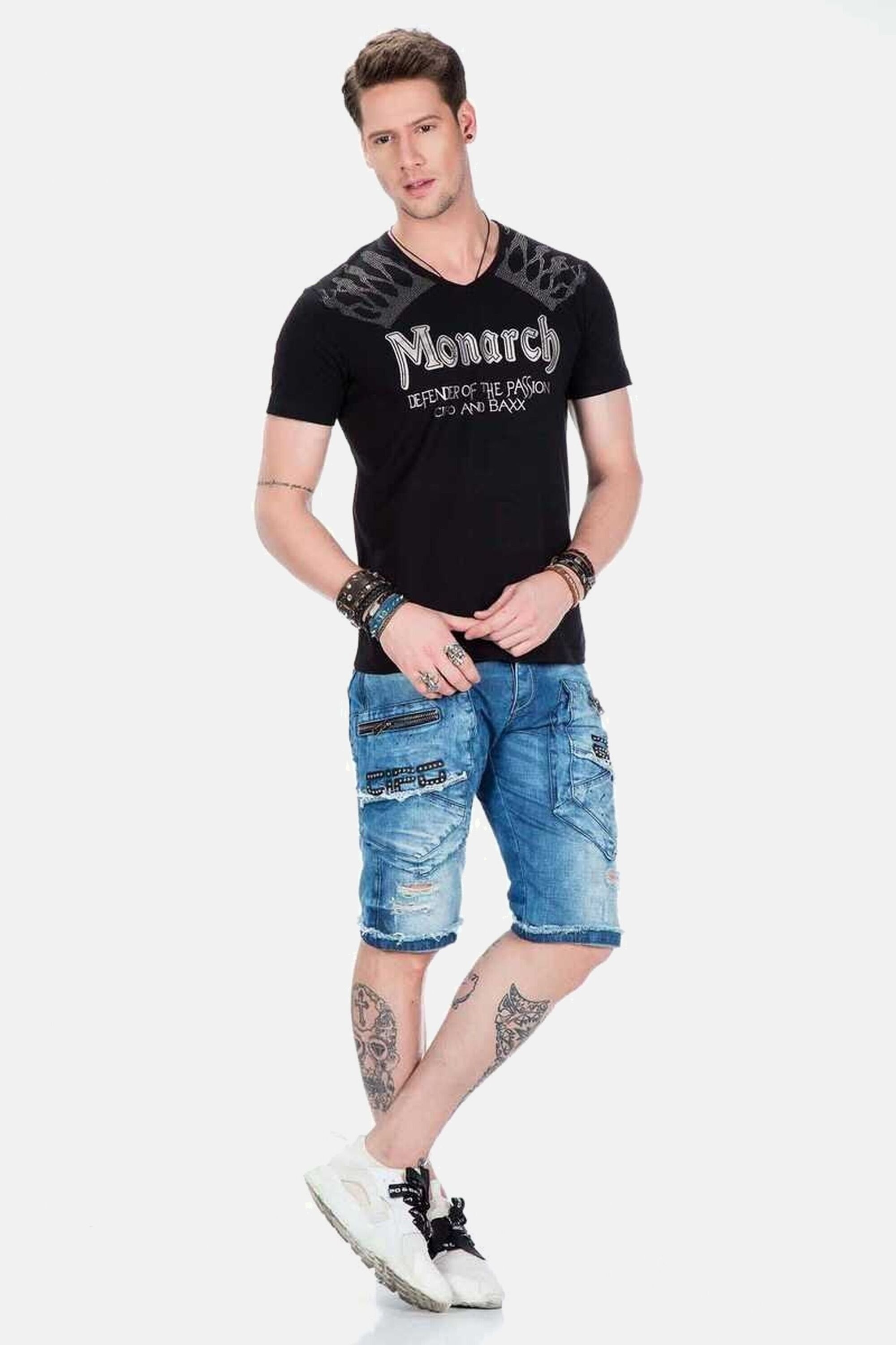 Cipo & Baxx T-Shirt »Herren T-Shirt mit Foil-Print«, mit Foil-Print, CT-377