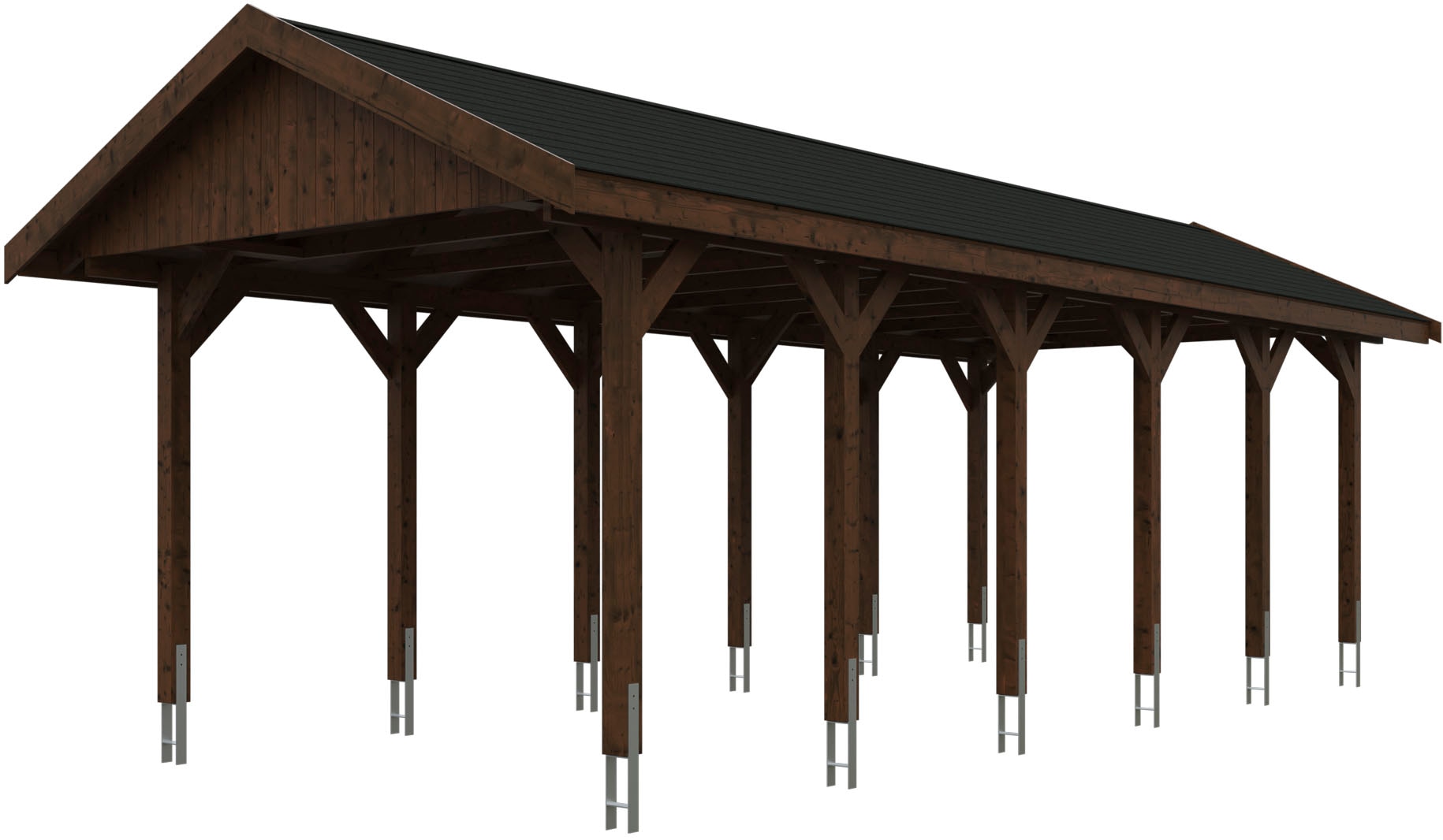 Skanholz Einzelcarport "Wallgau" Massivholz 291 cm Nussbaum mit schwarzen Dachschindeln