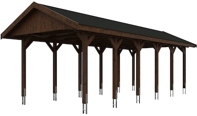 Einzelcarport »Wallgau«, Nadelholz, 291 cm, Nussbaum, 380x900cm, schwarze Schindeln