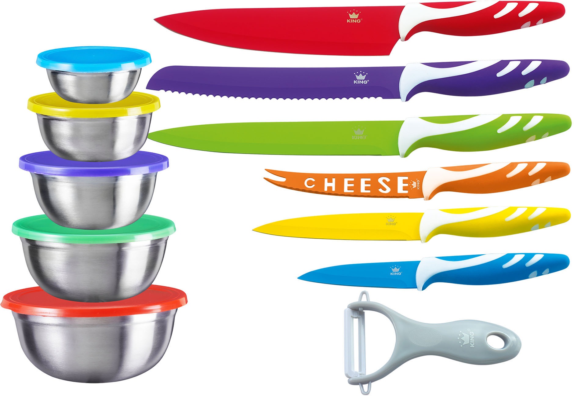 KING Allzweckmesser "FRUTI FUNNY" 17tlg., 6 Messer, 1 Schäler, 5 Schüsseln günstig online kaufen