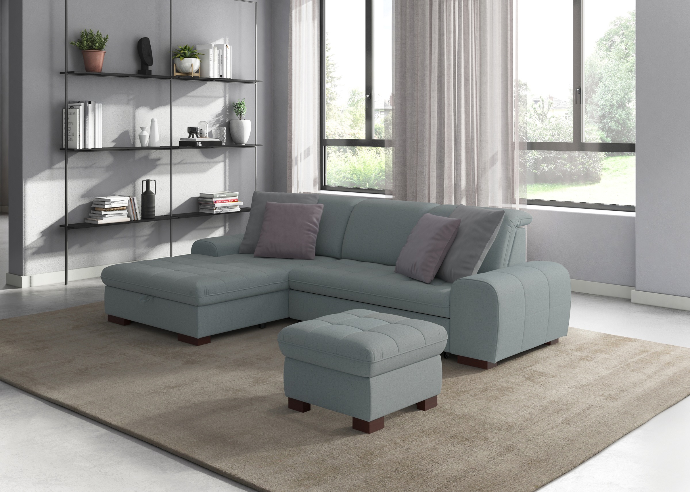 Ecksofa SIT & MORE "Luxor L-Form", blau (aqua), B:275cm H:82cm T:173cm, Luxus-Microfaser ALTARA NUBUCK (100% Polyester);Soft clean (98% Polyester, 2% Polyamid);Struktur fein (100% Polyester), Sofas, Ecksofa, wahlweise mit Bettfunktion, Bettkasten und Kopf 7