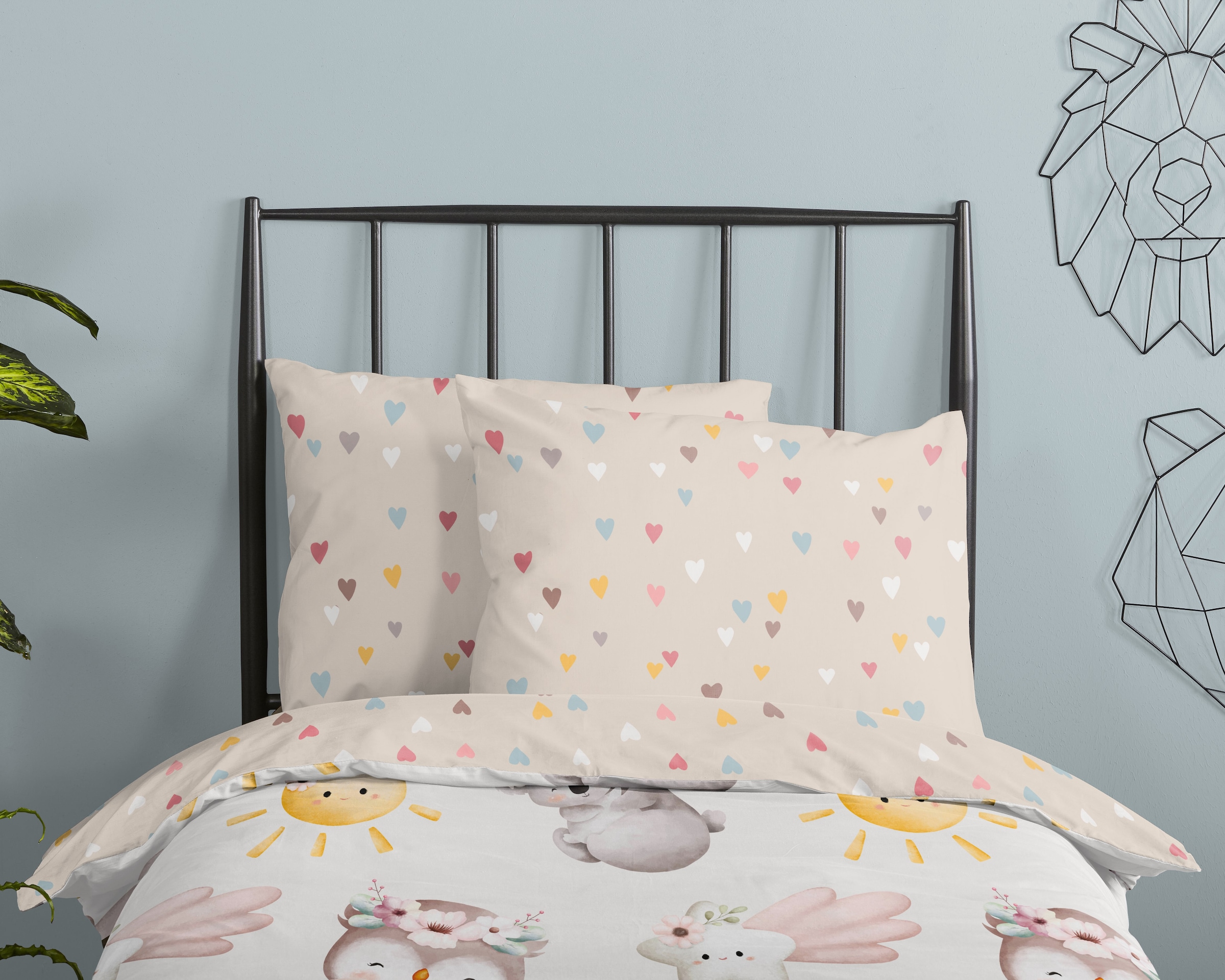 good morning Babybettwäsche »Hugss«, Baumwolle, Renforcé, 2 Teilig, Wendeoptik, Kind, Baby, Mädchen, Tiere
