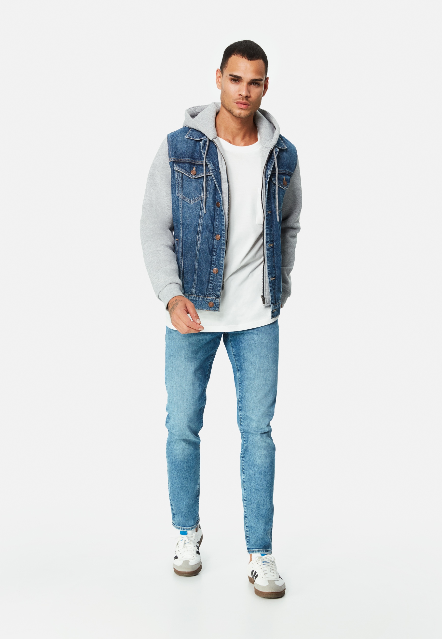 Mavi Jeansjacke "JERRY", mit Kapuze, Jeansjacke mit Jerseyärmeln