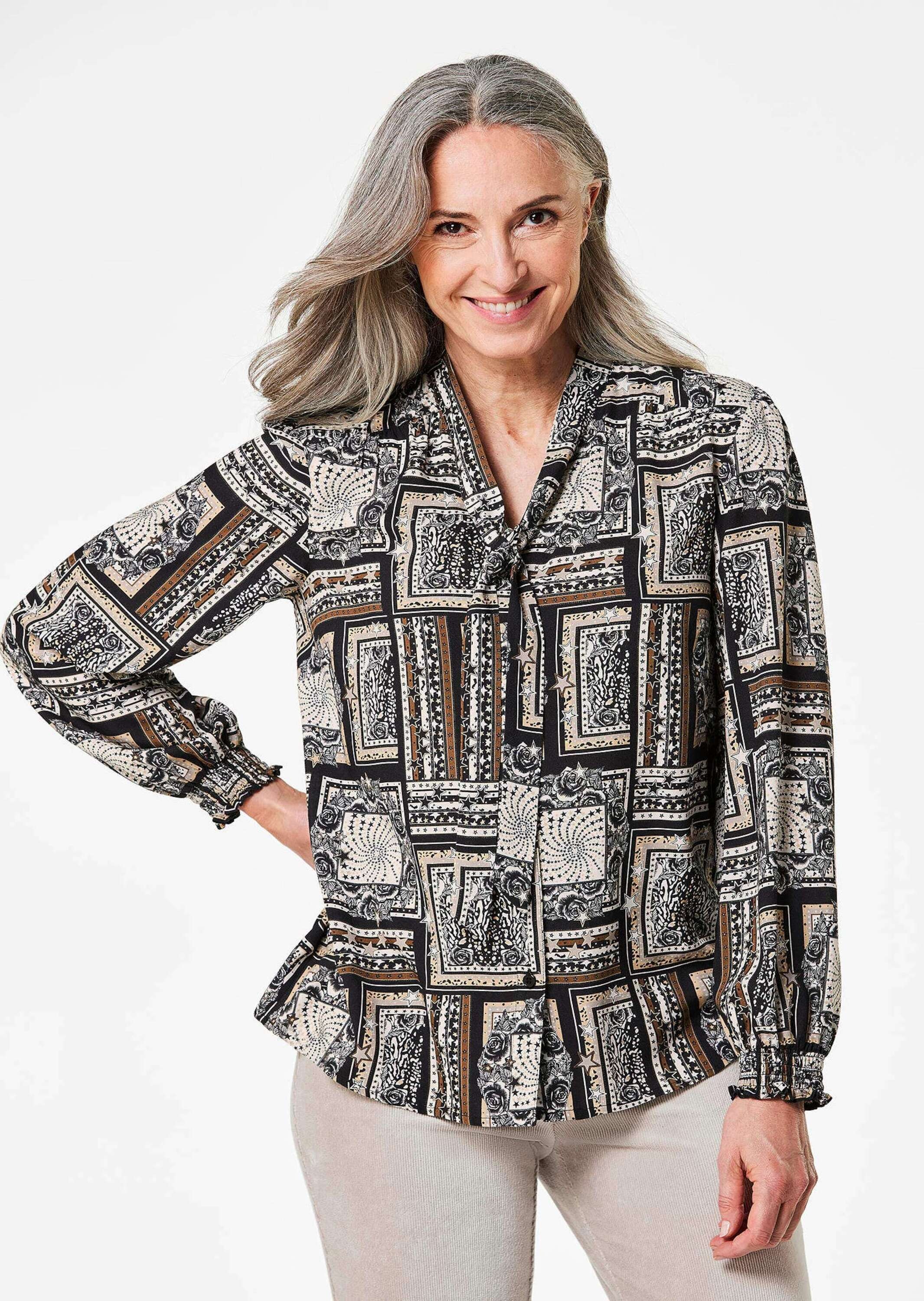 GOLDNER Klassische Bluse "Kurzgröße Druckbluse" Tunika-Ausschnitt günstig online kaufen