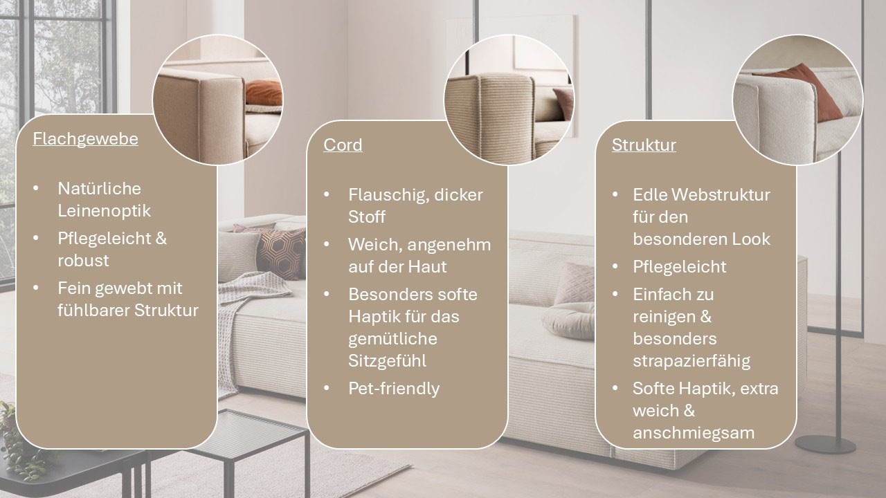 LeGer Home by Lena Gercke 3-Sitzer »PIARA XXL, Sofa mit Kedernaht in Cord, Leinenoptik o. Strukturstoff« schwarze Füße, bequemer Sitzkomfort, extra tiefe Sitzfläche
