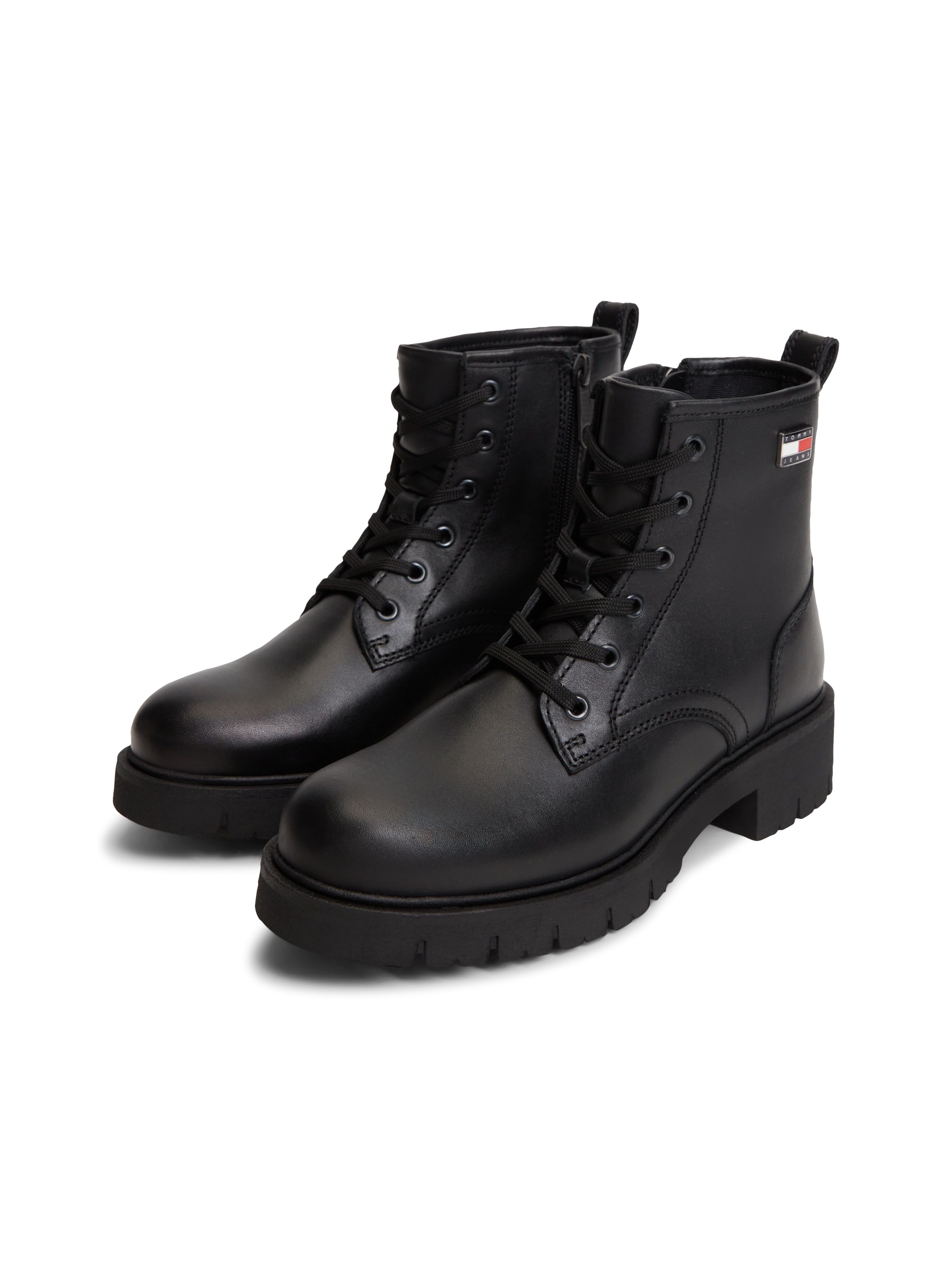 Tommy Jeans Schnürstiefelette "TJW CLEATED LACE UP BOOTS" Blockabsatz, Schnürboots mit seitlicher Logoflag