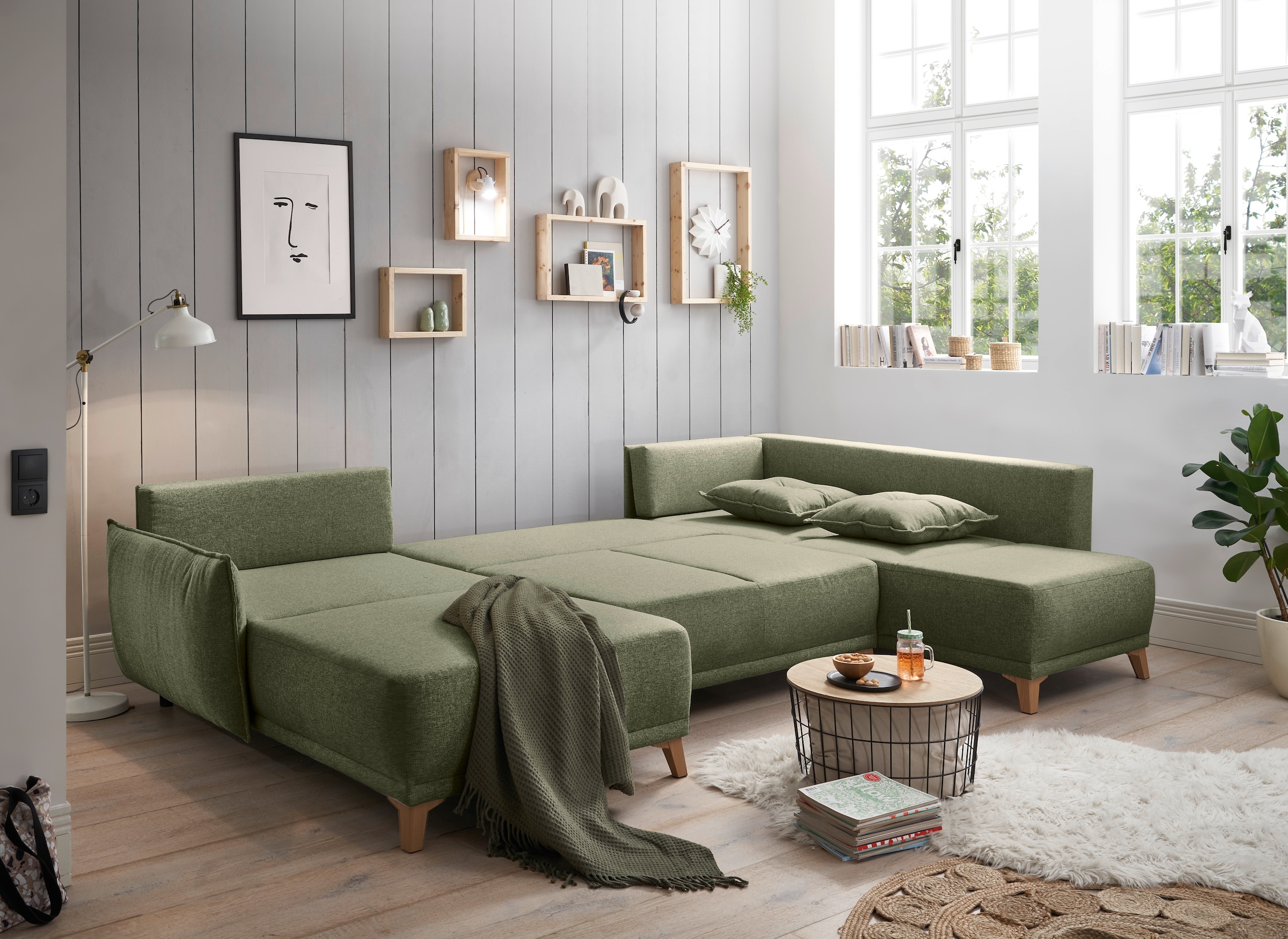ED EXCITING DESIGN Wohnlandschaft »Pamplona U-Form«, mit Bettfunktion, Bettkasten & Zierkissen