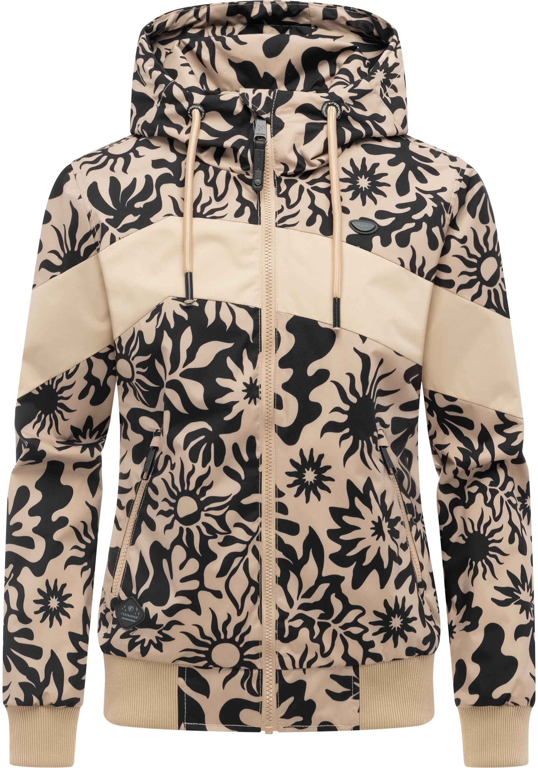 Ragwear Outdoorjacke "Nuggie Block Flower" mit Kapuze modische Damen Freizeitjacke mit floralem Print
