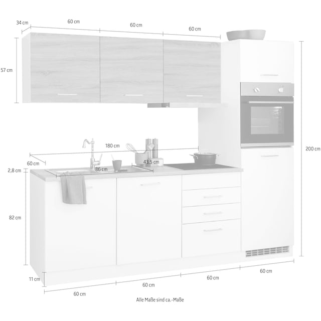 HELD MÖBEL Küchenzeile »Visby«, mit E-Geräten, Breite 240 cm inkl.  Kühlschrank und Geschirrspüler bestellen | BAUR