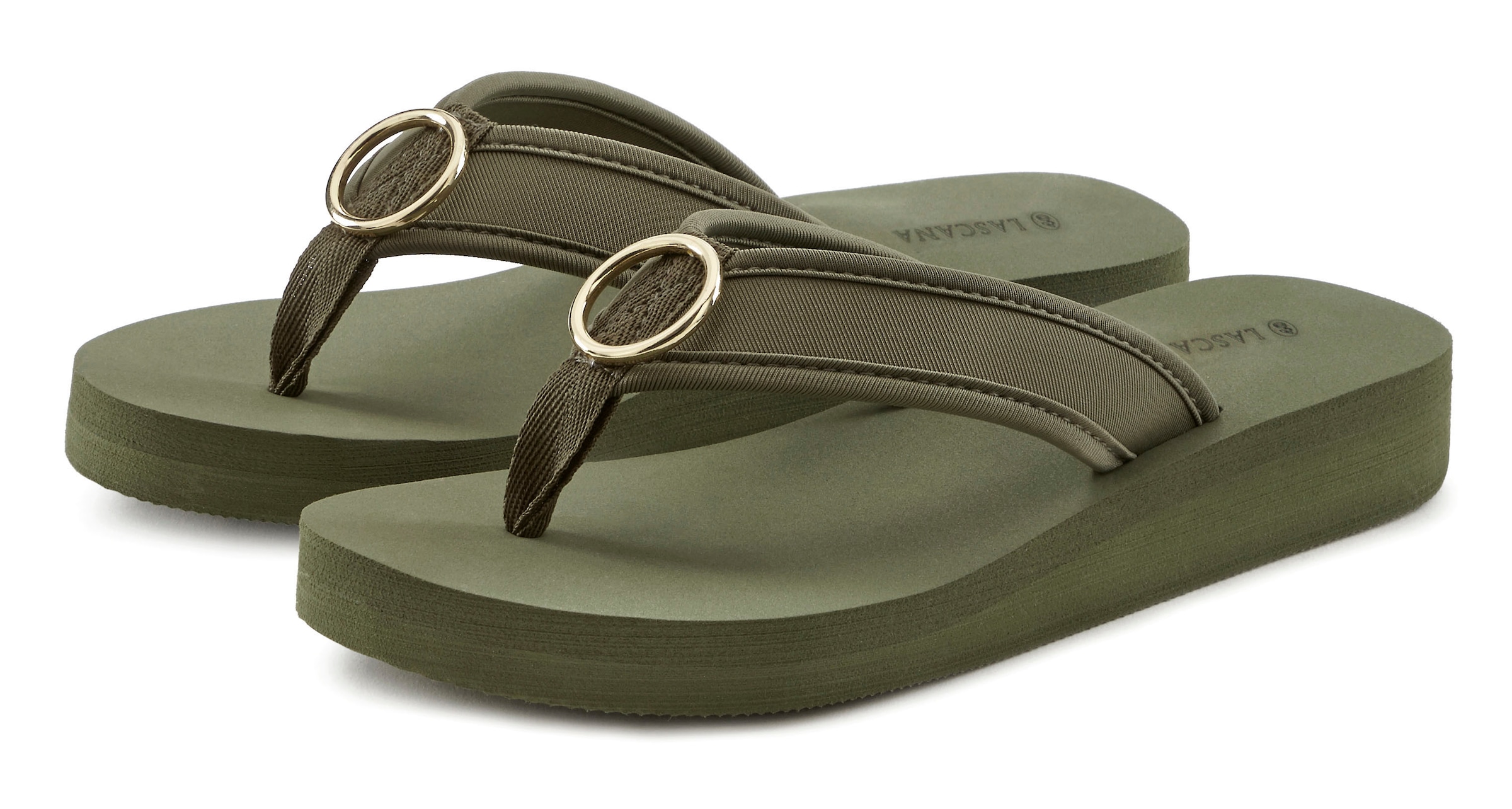 LASCANA Badezehentrenner, Sandale, Pantolette, Badeschuh mit Ringapplikation "Italy" VEGAN