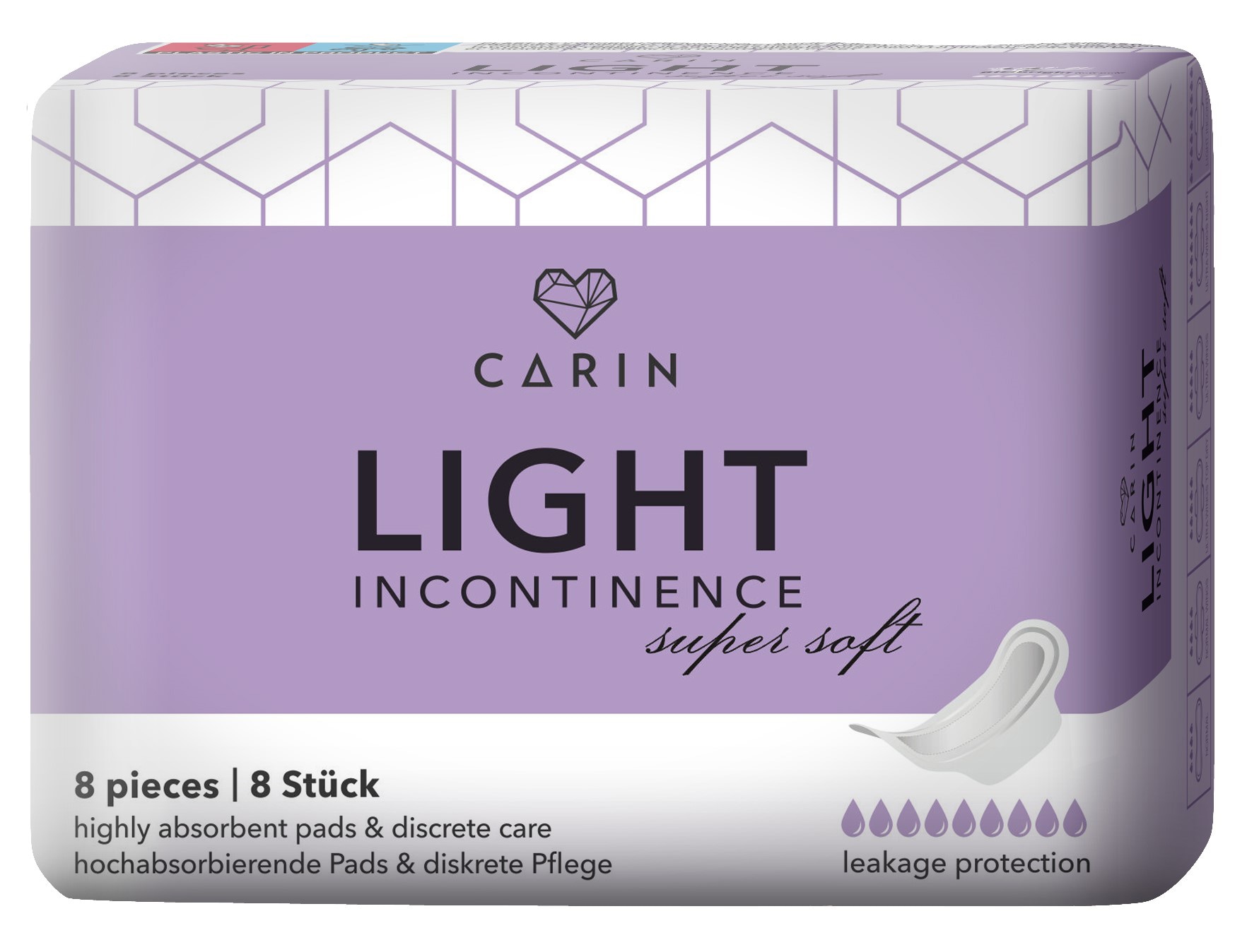 CARIN Damen Inkontinenz-Einlage "Carin Light Incontinence", weiß, Hygieneartikel, 4er Packung (32 Einlagen), Kein Verrutschen durch Spezialfixierung