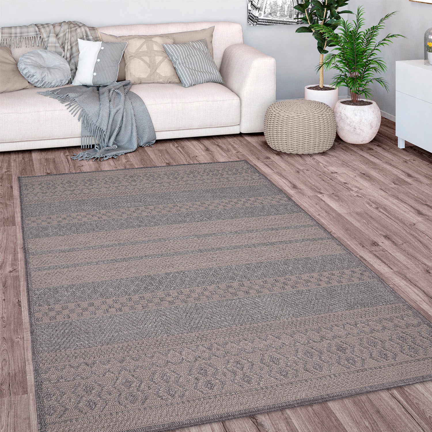 Paco Home Teppich »Vermont 183«, rechteckig, 4 mm Höhe, Flachgewebe, modernes gestreiftes Design, In- und Outdoor geeignet