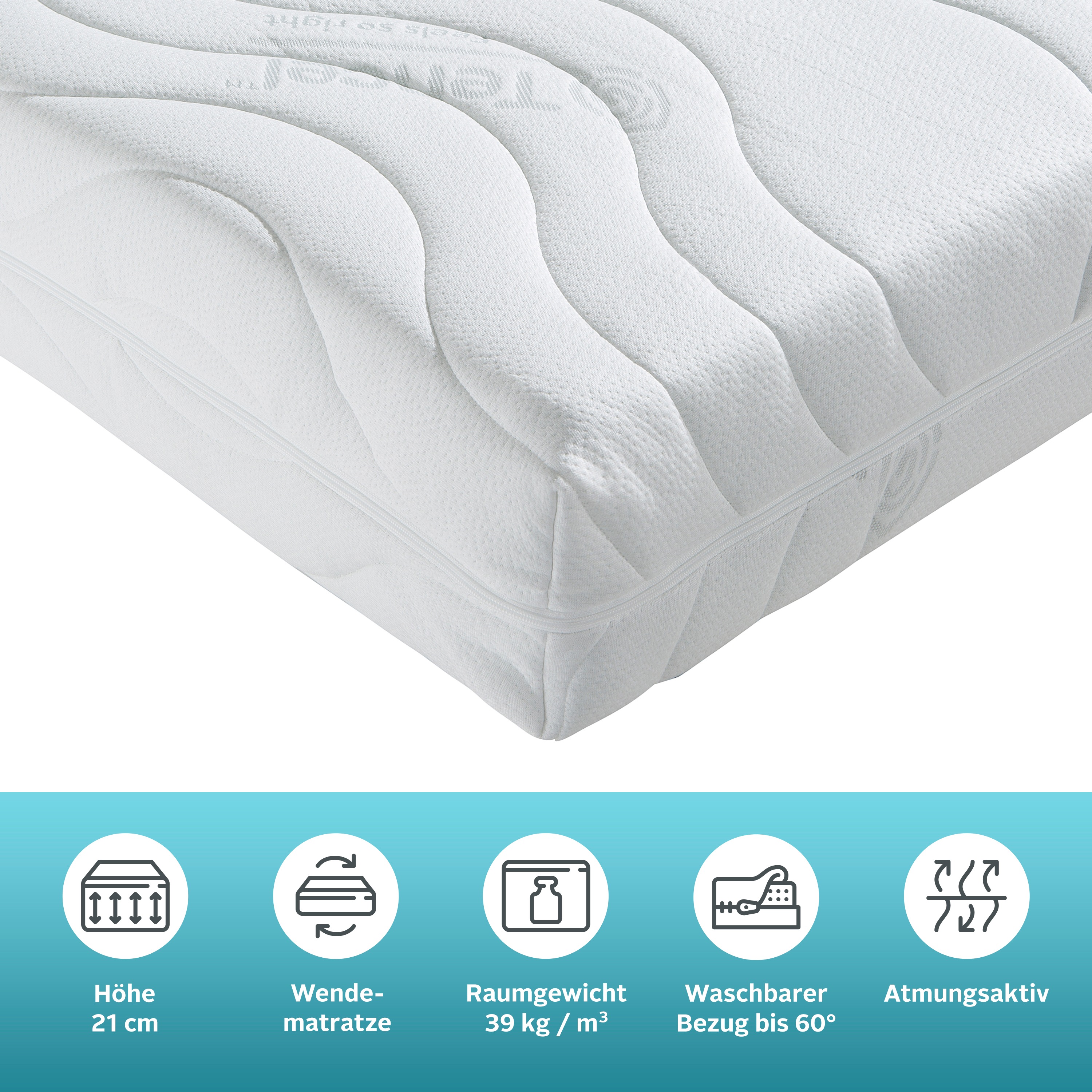 Thumbnail - Älgdröm Kaltschaummatratze "Tornby, 90x200 cm, 140x200 cm & weitere Größen, atmungsaktiv" 21 cm hoch Raumgewicht: 39 kg/...